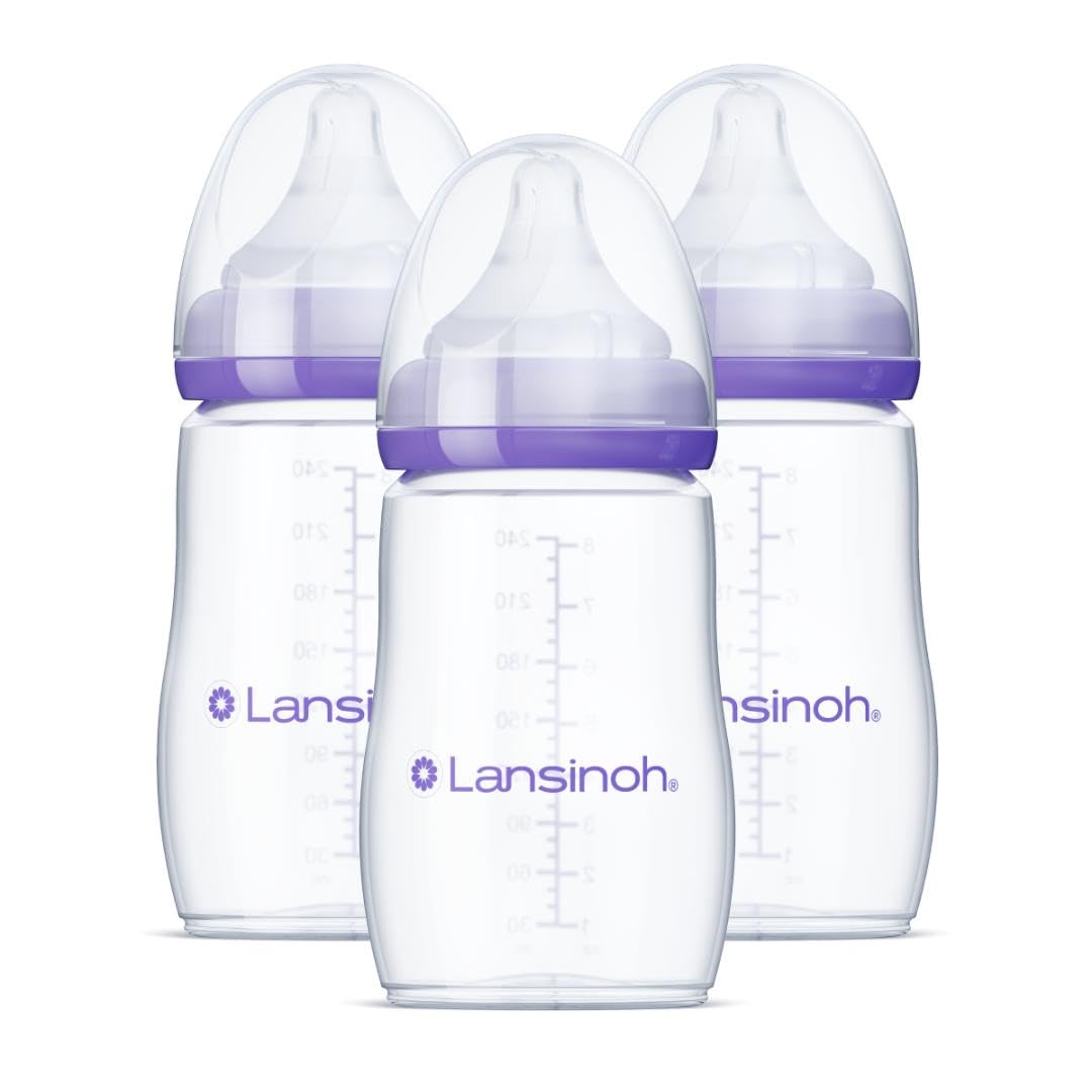 Lansinoh anti-colic bottle with wide-base nipple for a secure latch