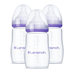 Lansinoh anti-colic bottle with wide-base nipple for a secure latch