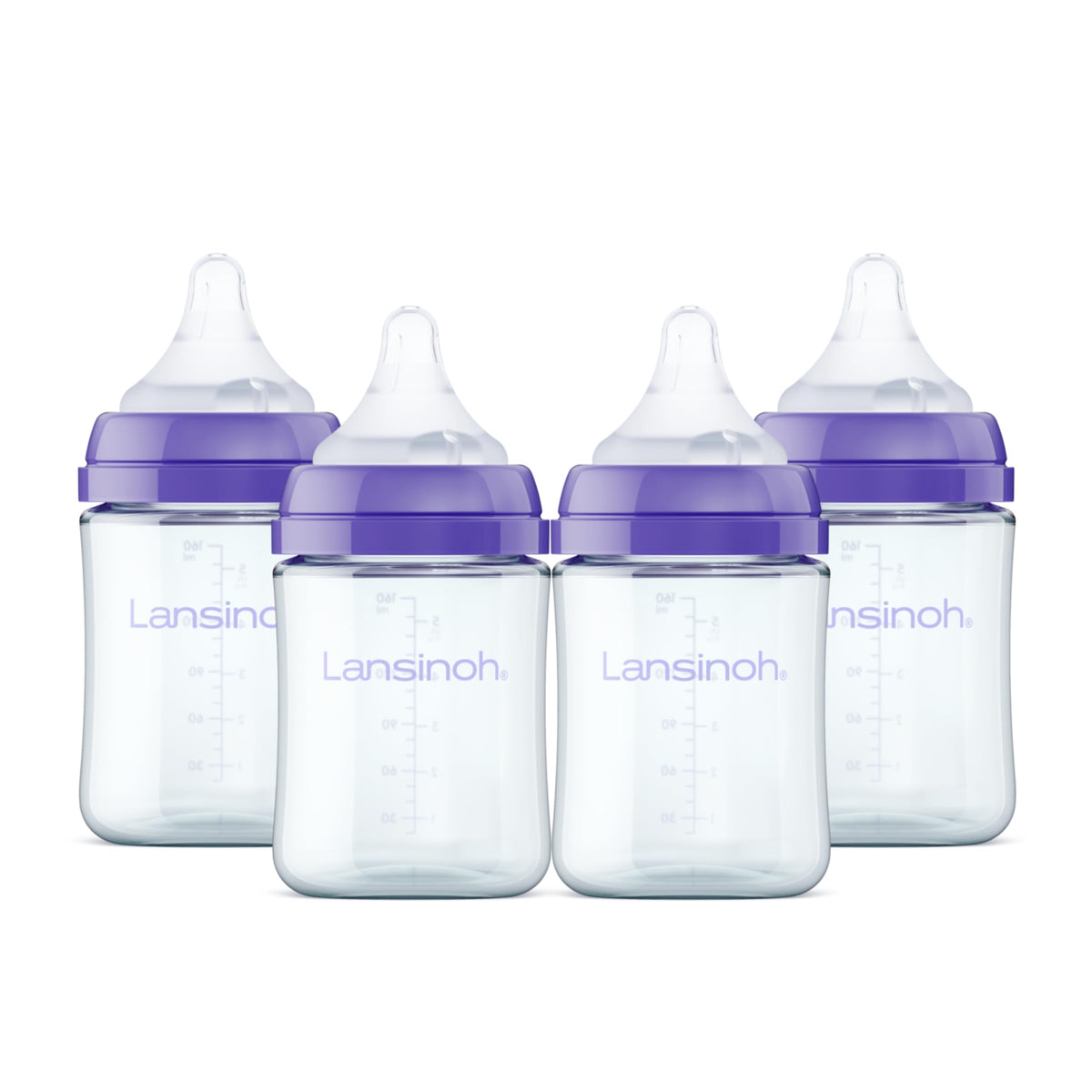 Lansinoh anti-colic glass bottle 5 oz four-pack XS supports calmer feeds.