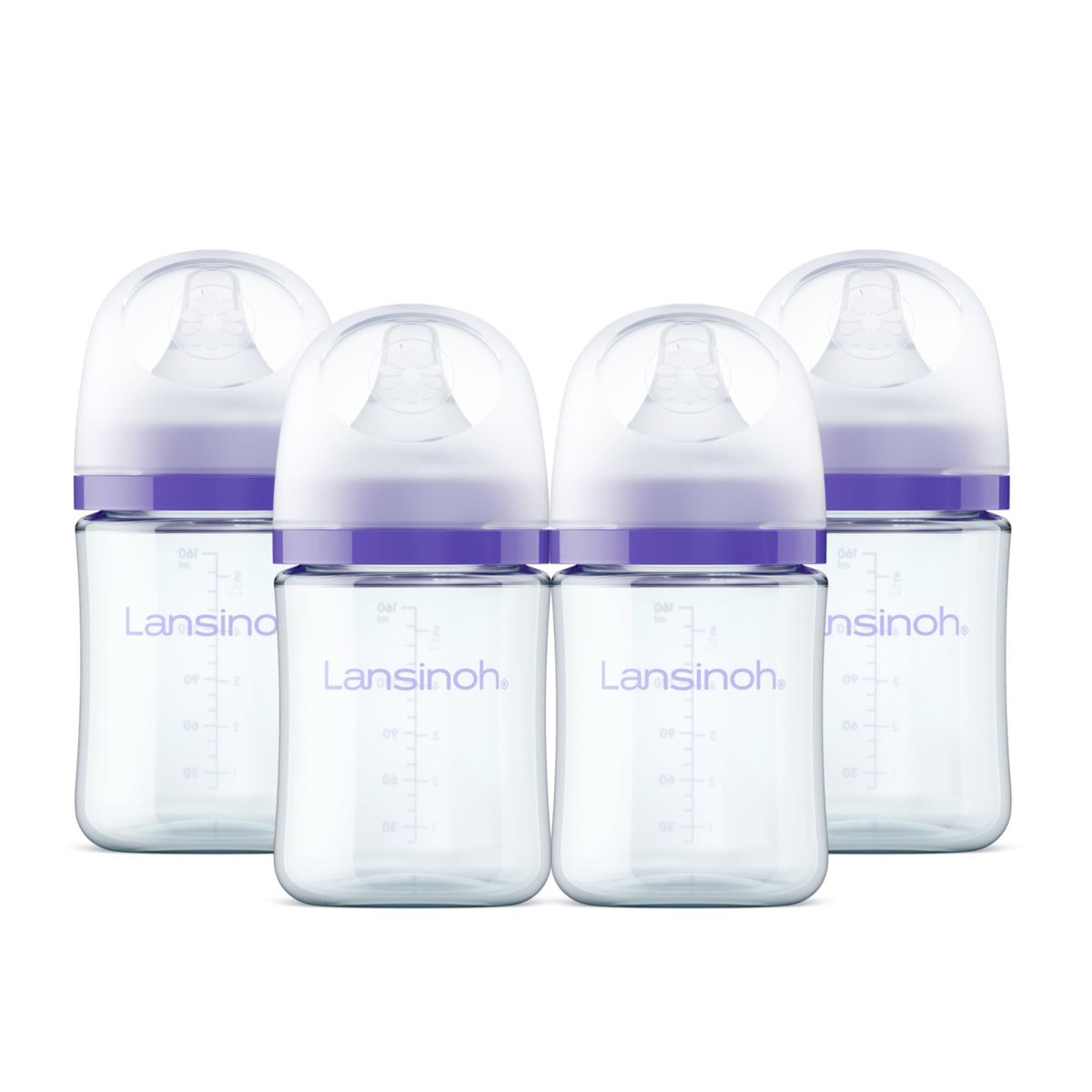 Lansinoh anti-colic glass bottle 5oz four-pack for smoother feedings.