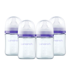 Lansinoh anti-colic glass bottle 5oz four-pack for smoother feedings.