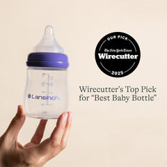 Lansinoh baby bottle demonstrates easy latch transition.