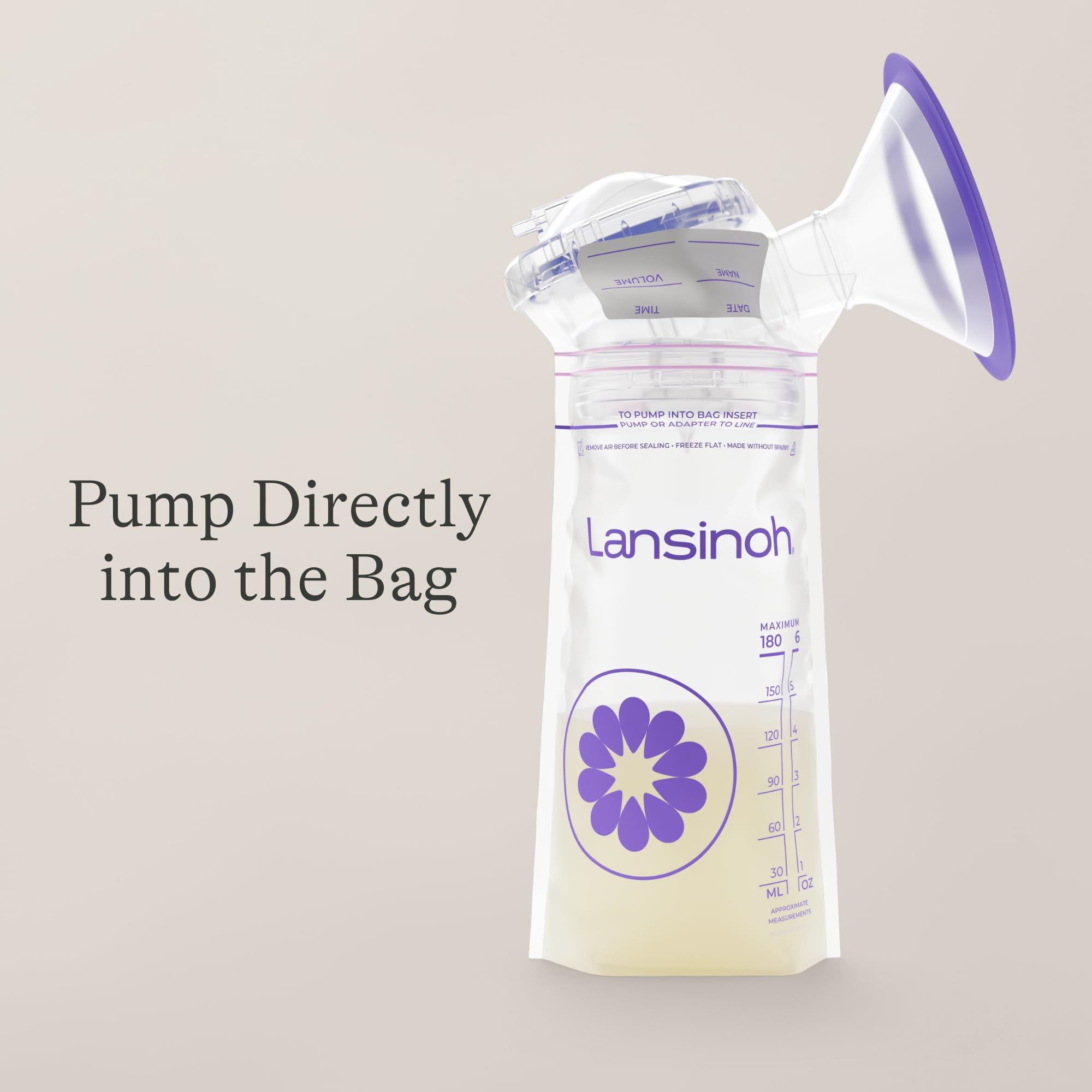 Lansinoh bags pour into baby bottles for easy feeding routines.