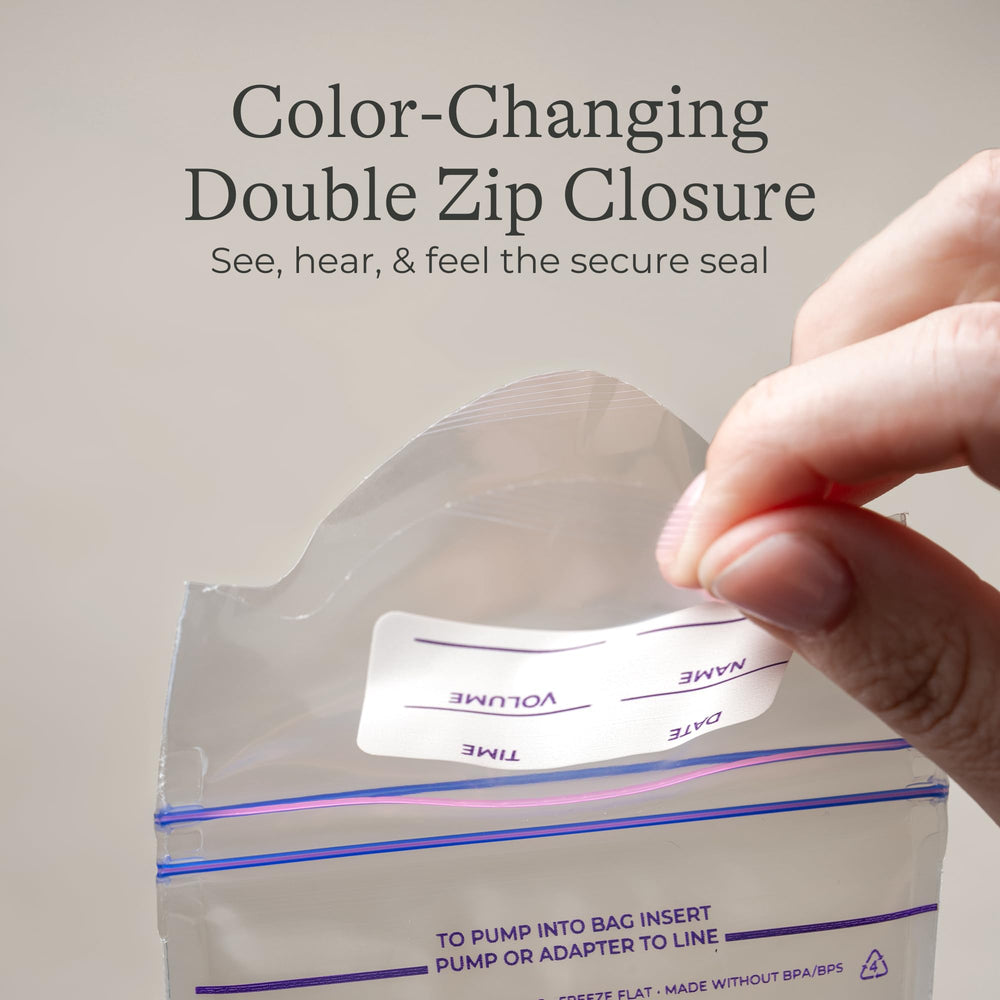 Lansinoh bags with reinforced seams for durability during freezing.