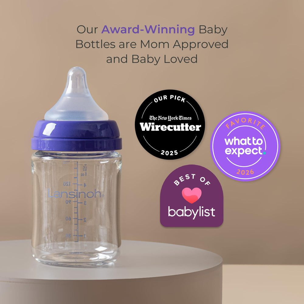 Lansinoh borosilicate glass bottle resists temperature changes.