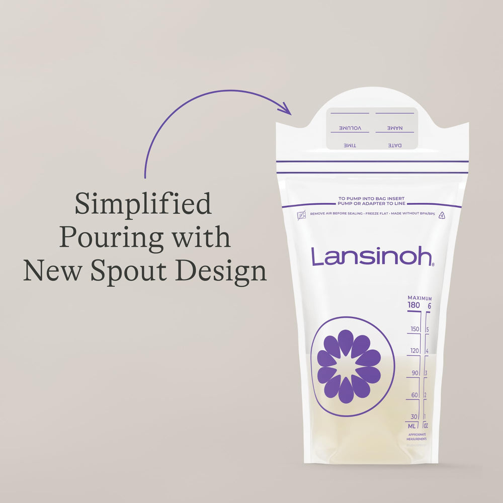 Lay-flat Lansinoh bag supports efficient freezer organization.