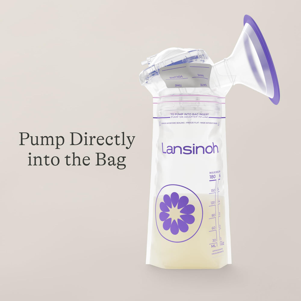 Lansinoh bag ready to thaw and feed using a bottle.