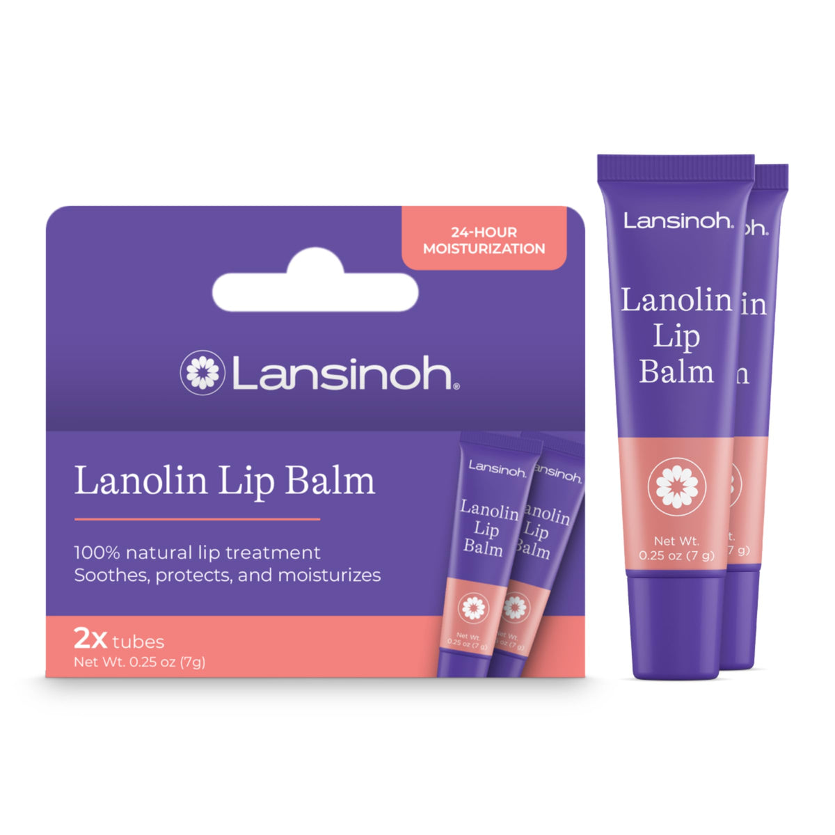 Lansinoh Lanolin Lip Balm 2-pack provides on-the-go moisture for dry lips