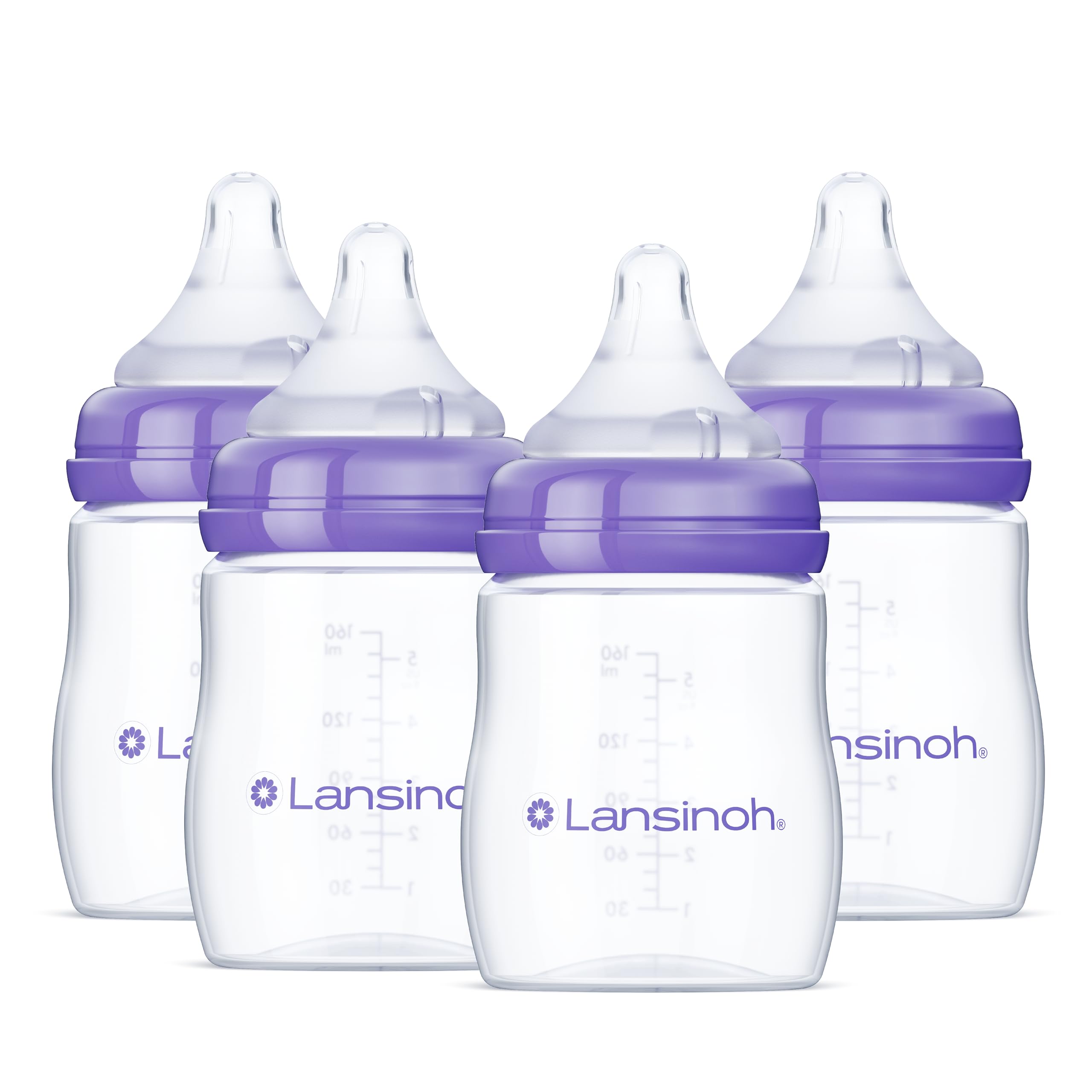 Lansinoh NaturalWave anti-colic bottle with 5oz capacity in a four-pack supports comfortable feedings.