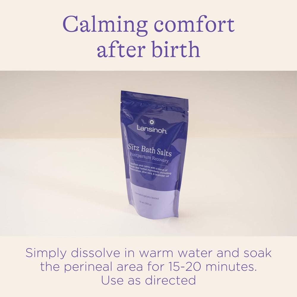 Lansinoh Sitz Bath Salts used postpartum for relaxing baths after delivery.