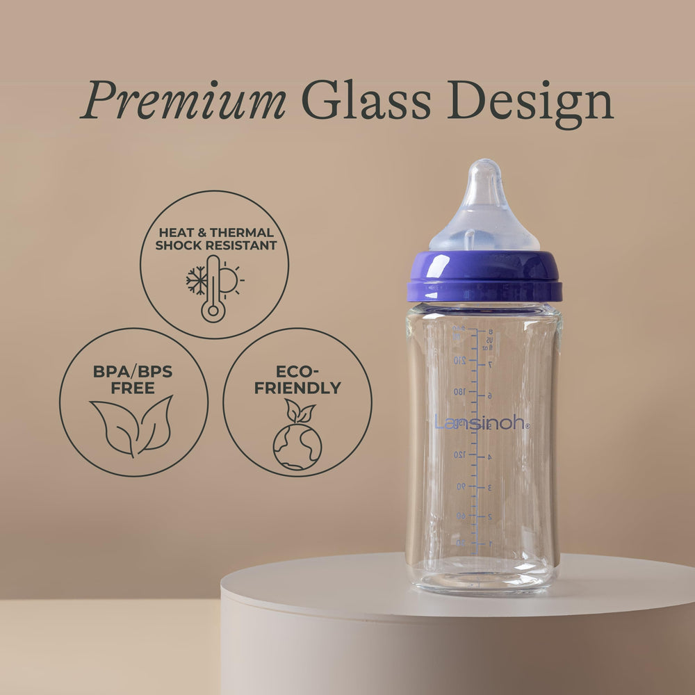 Lansinoh four-pack bottle set for daily feeding routines.