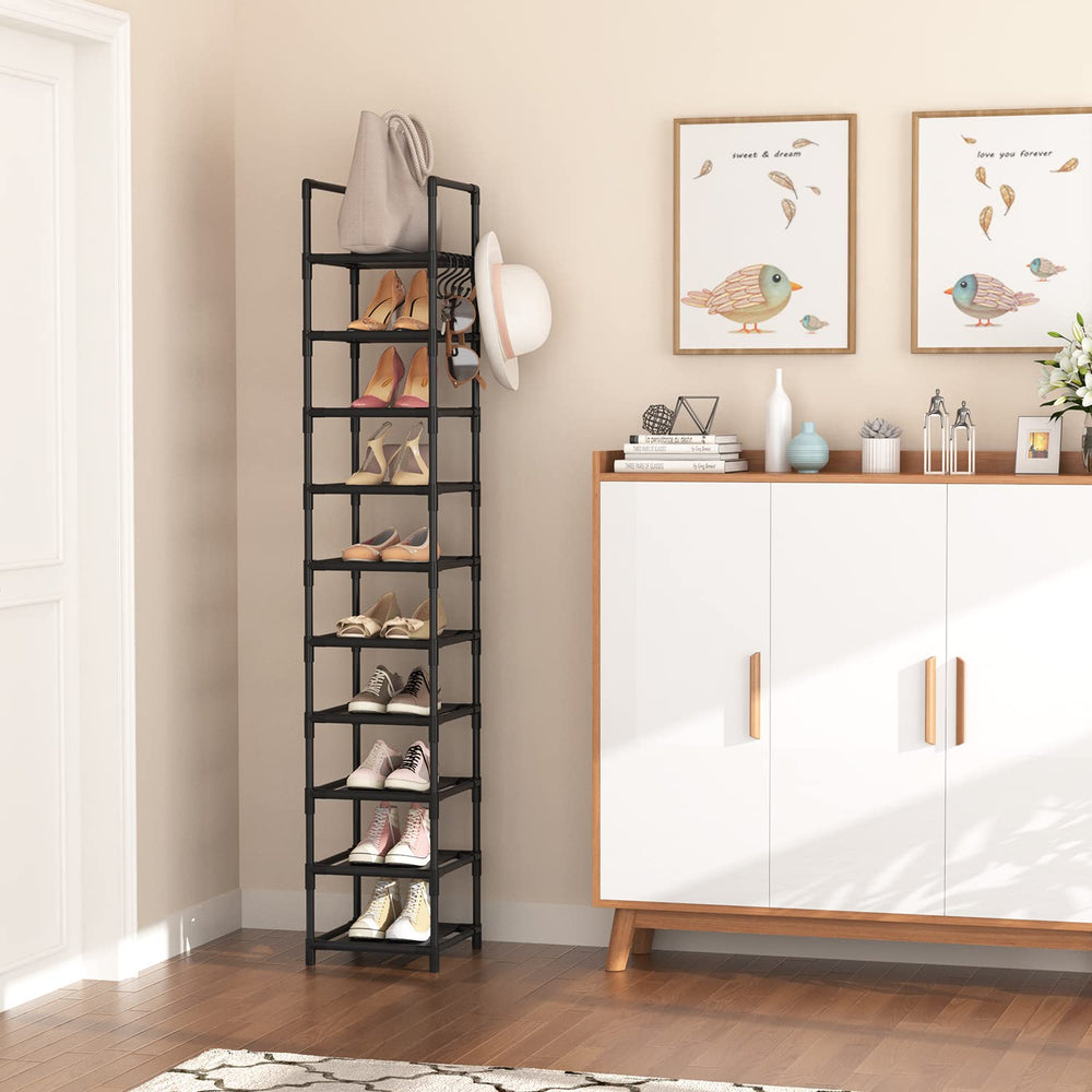 LANTEFUL 10-tier metal shoe rack side view highlighting capacity