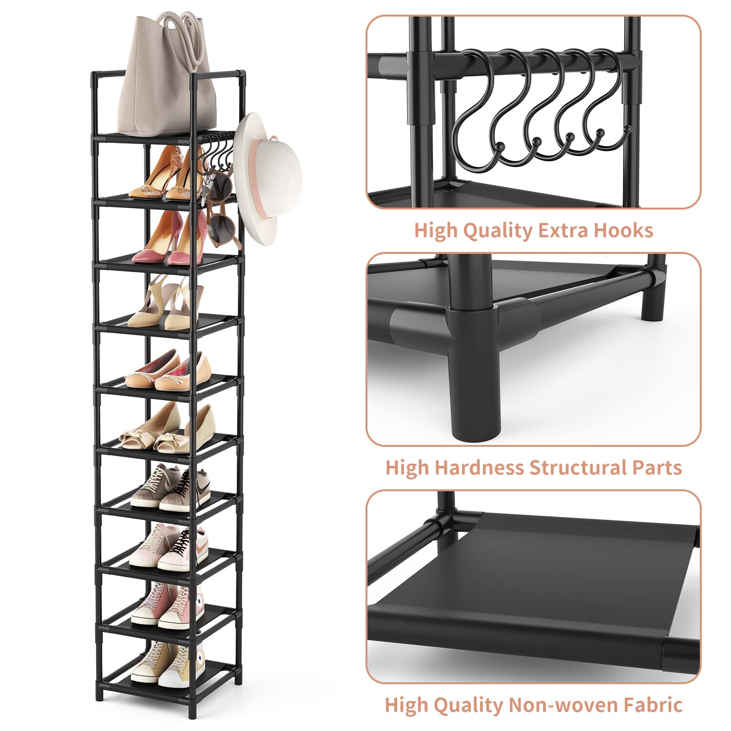 LANTEFUL shoe rack with 5 hooks for bags and umbrellas