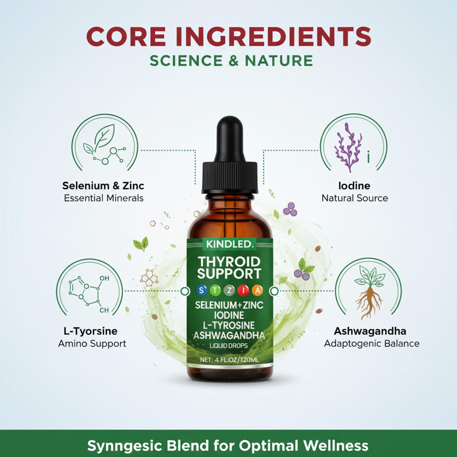 LANZF Kindled Thyroid Support Drops in water demonstrates simple beverage mixing.