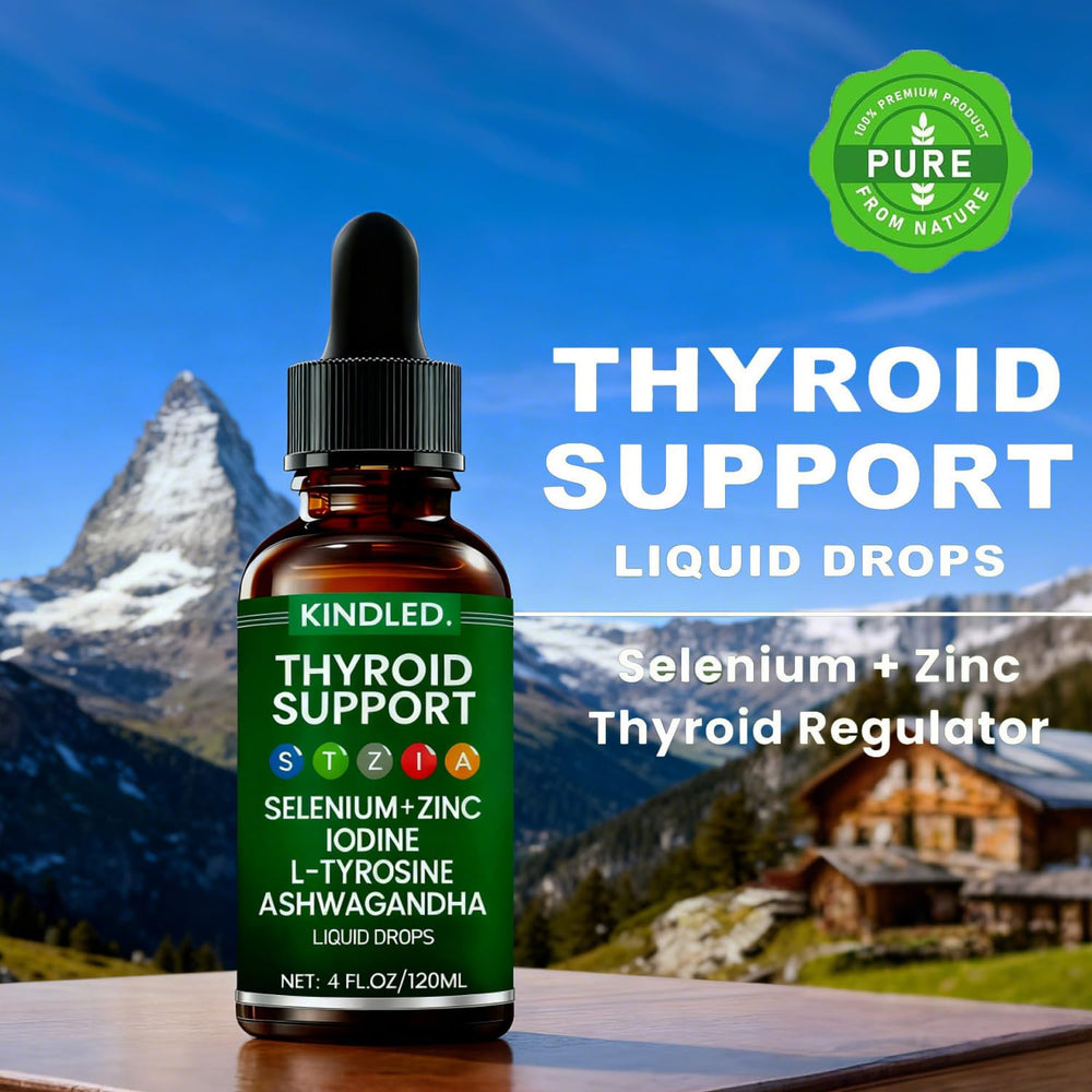 LANZF Kindled Thyroid Support Drops liquid close-up shows clear, versatile formula.