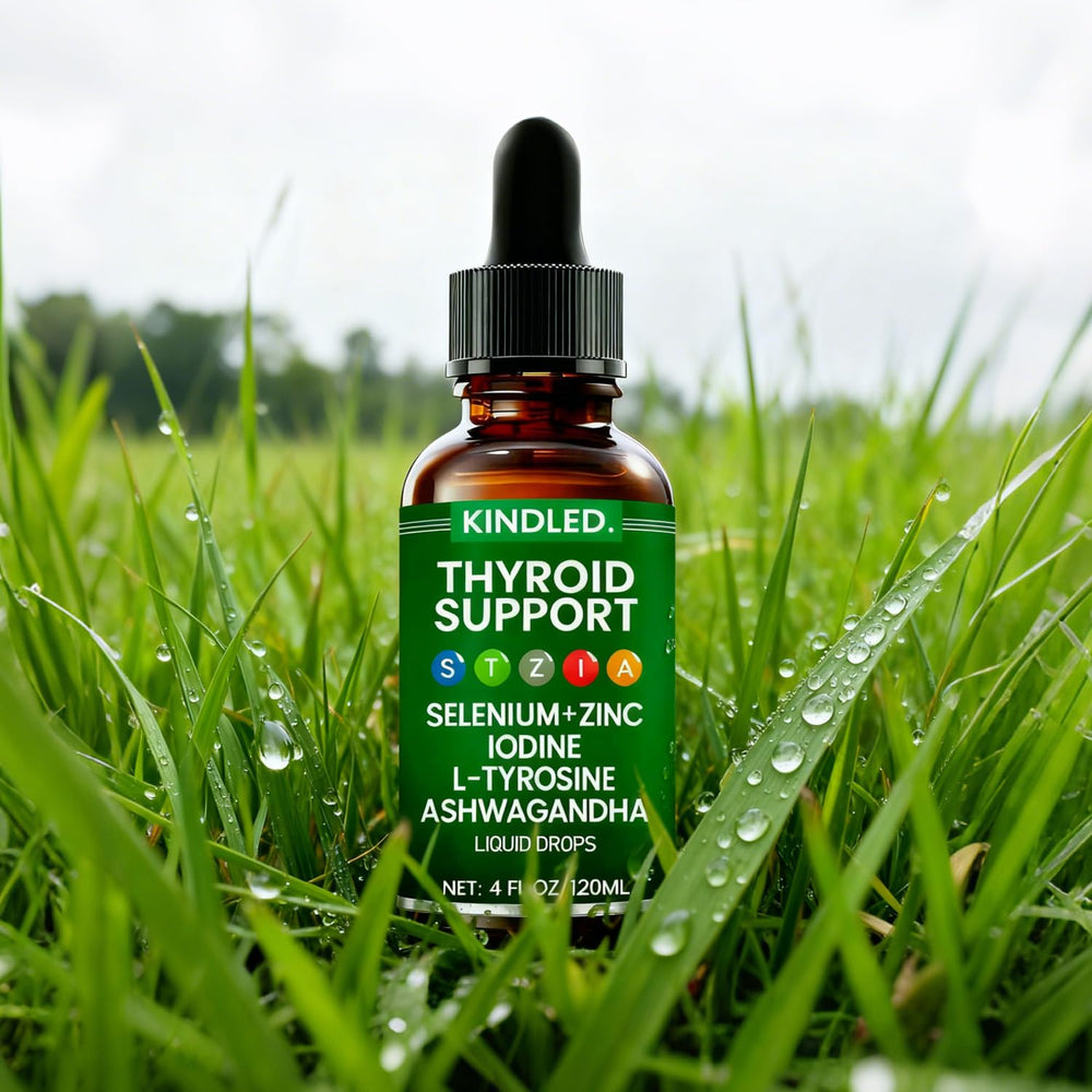 LANZF Kindled Thyroid Support Drops on shelf ready for daily use.