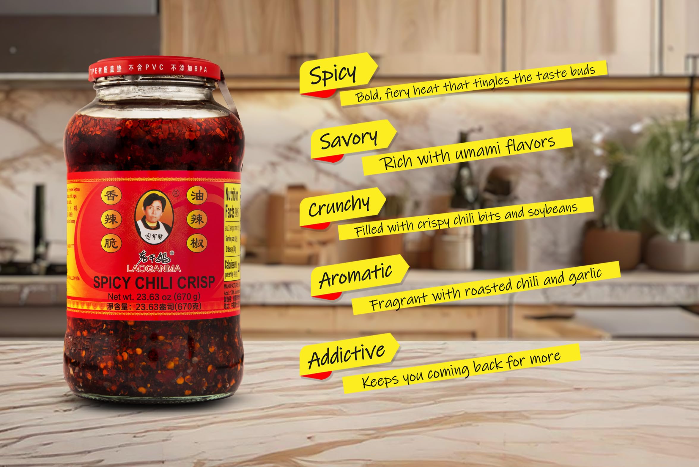 Lao Gan Ma ingredients close-up emphasizing premium components and aroma.