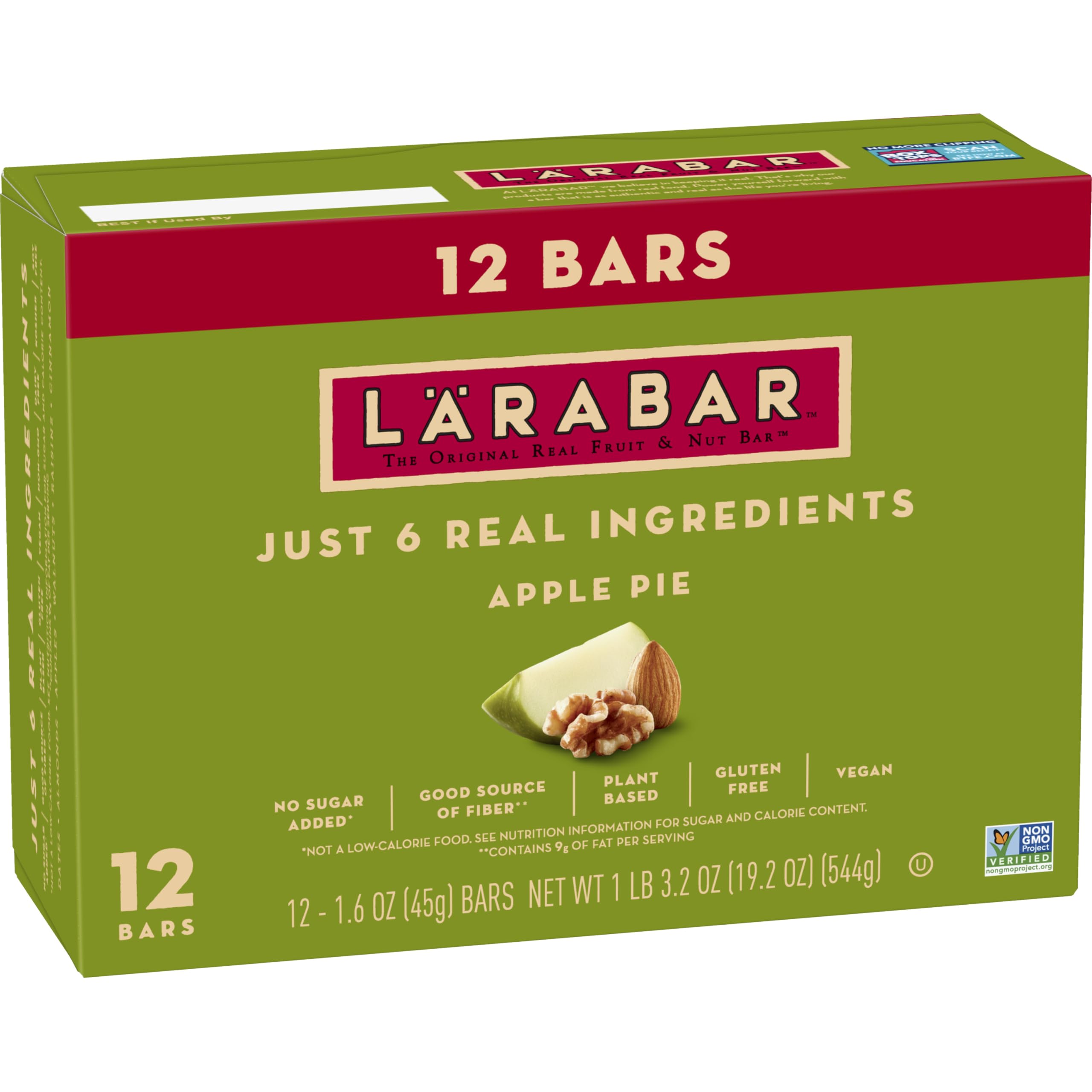 Larabar Apple Pie packaging highlights simple ingredients for clean snacking.