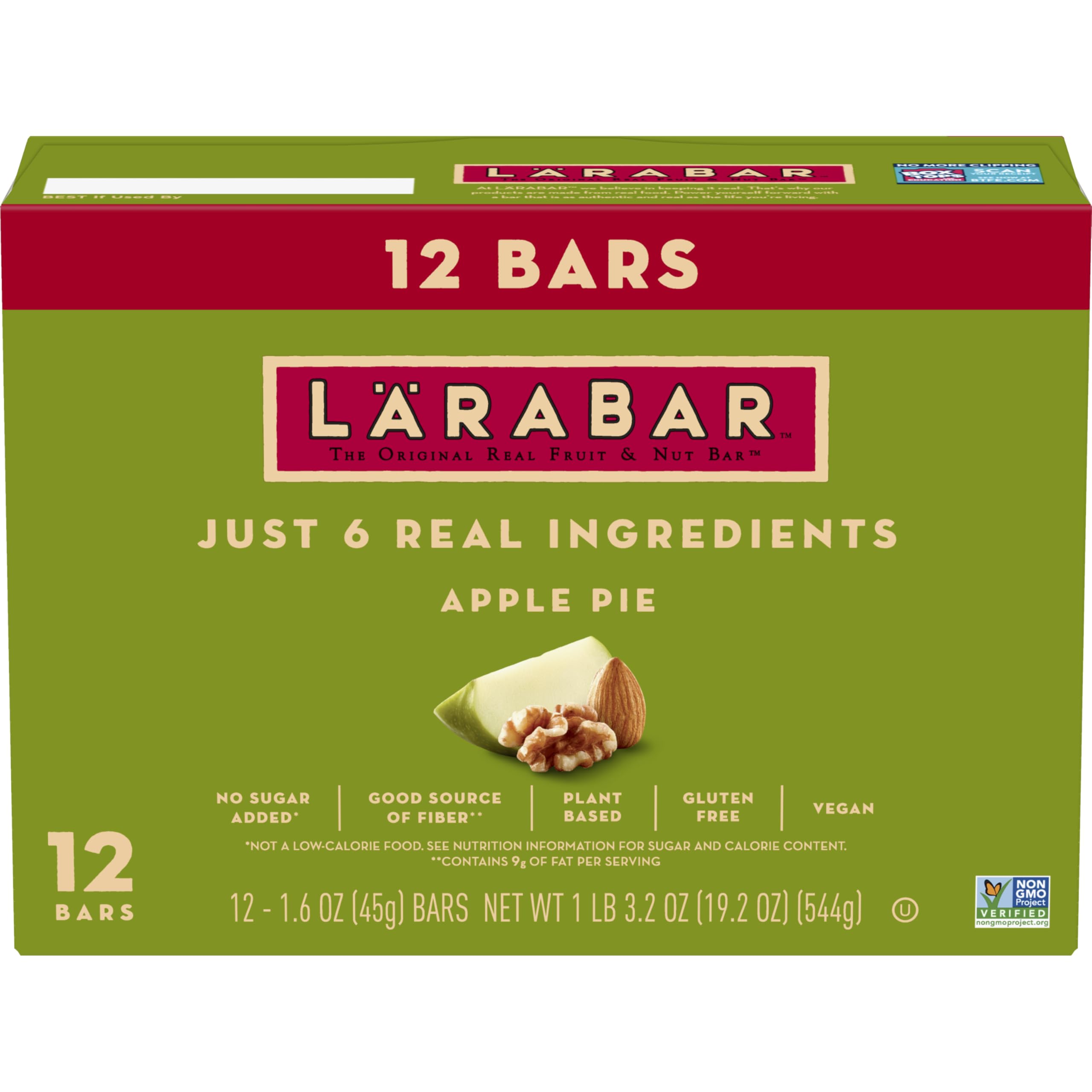 Larabar Apple Pie bar unwrapped reveals chewy apple cinnamon texture.