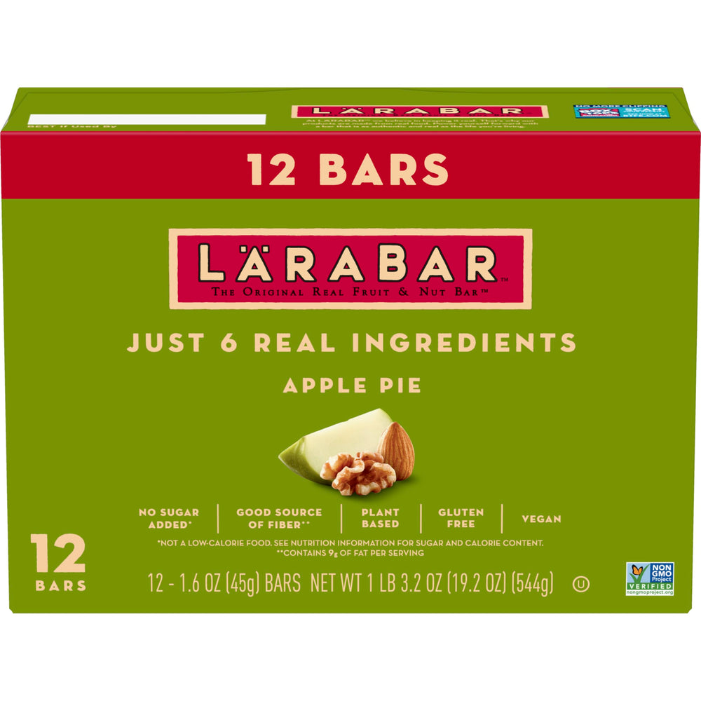 Larabar Apple Pie bar unwrapped reveals chewy apple cinnamon texture.