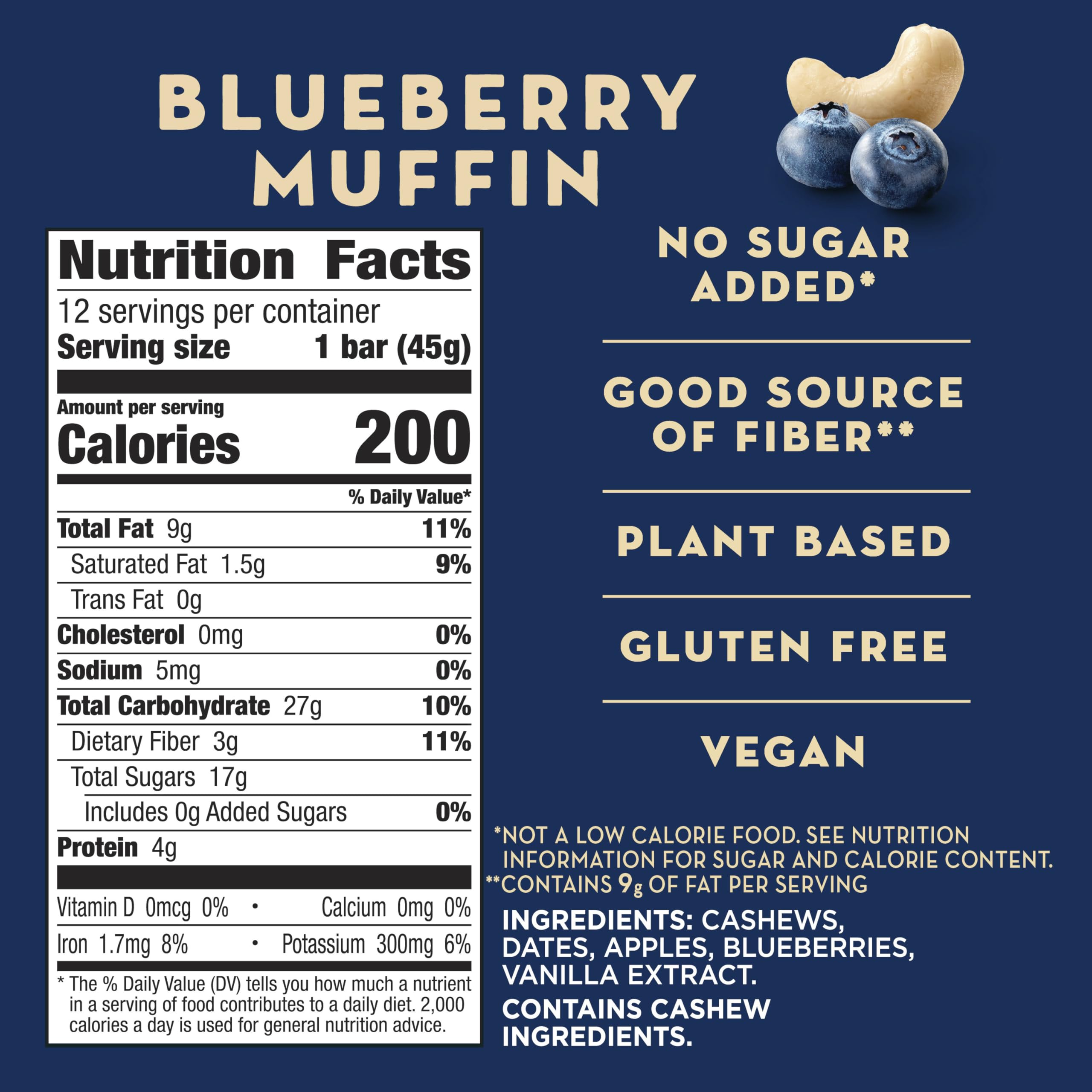 Close-up of LÄRABAR Blueberry Muffin bar highlighting chewy texture