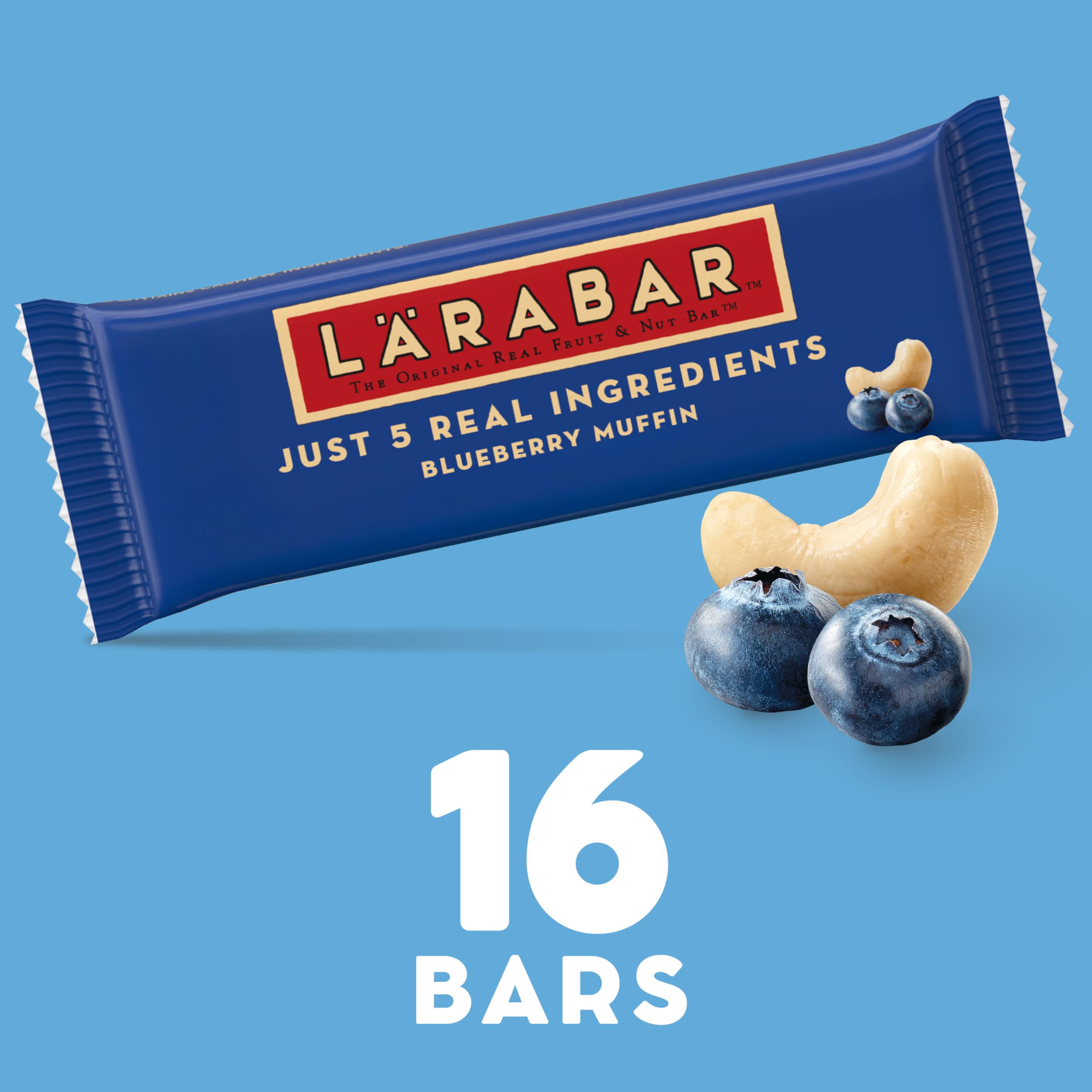 Close-up of ingredients: cashews, dates, apples, blueberries, vanilla in LÄRABAR Blueberry Muffin.