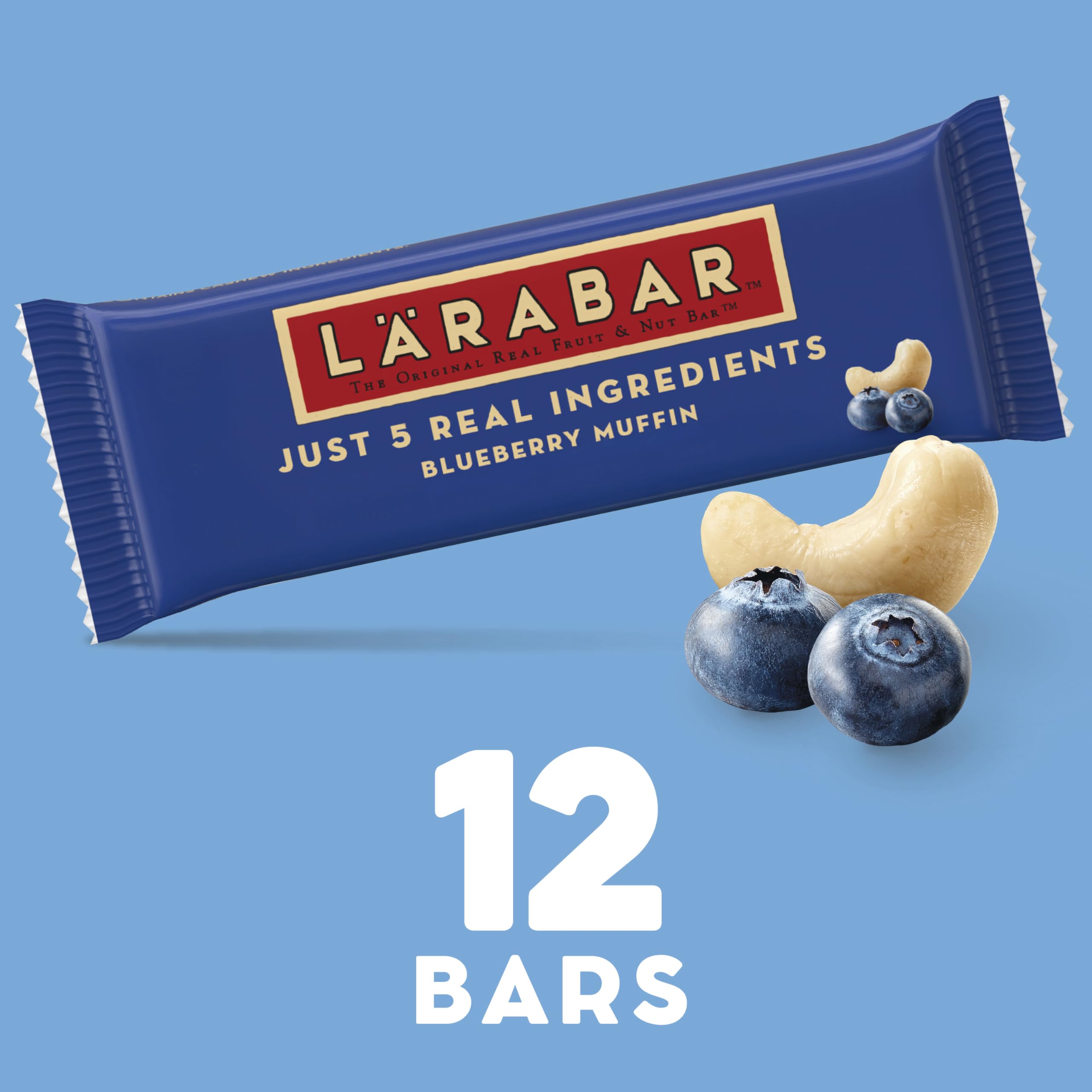 Ingredients view of LÄRABAR Blueberry Muffin bar with cashews and berries