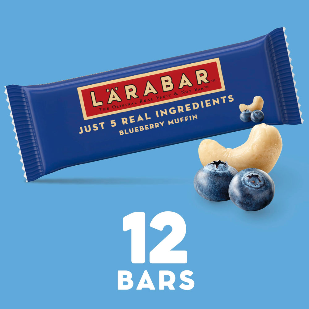 Ingredients view of LÄRABAR Blueberry Muffin bar with cashews and berries