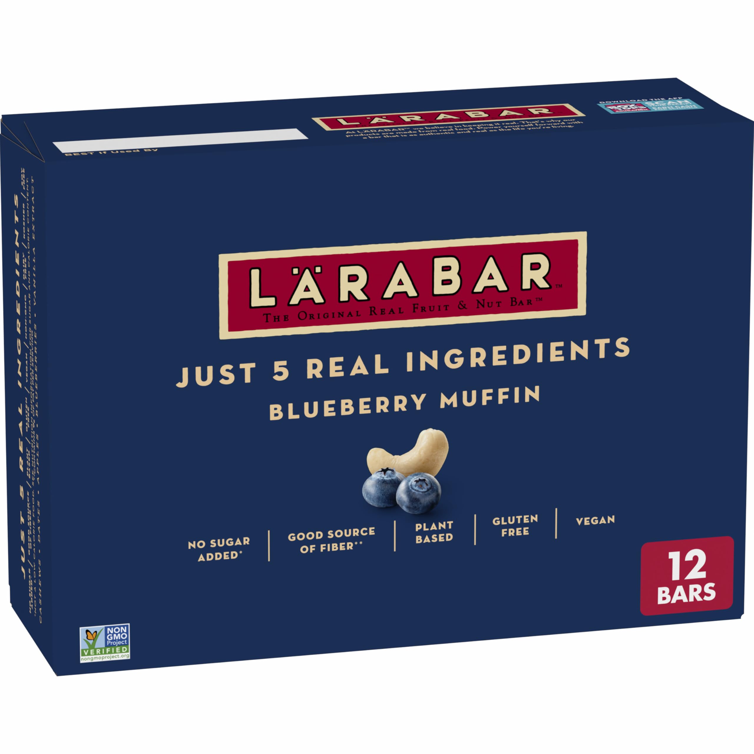 LÄRABAR Blueberry Muffin bars pack shown as a convenient grab-and-go snack