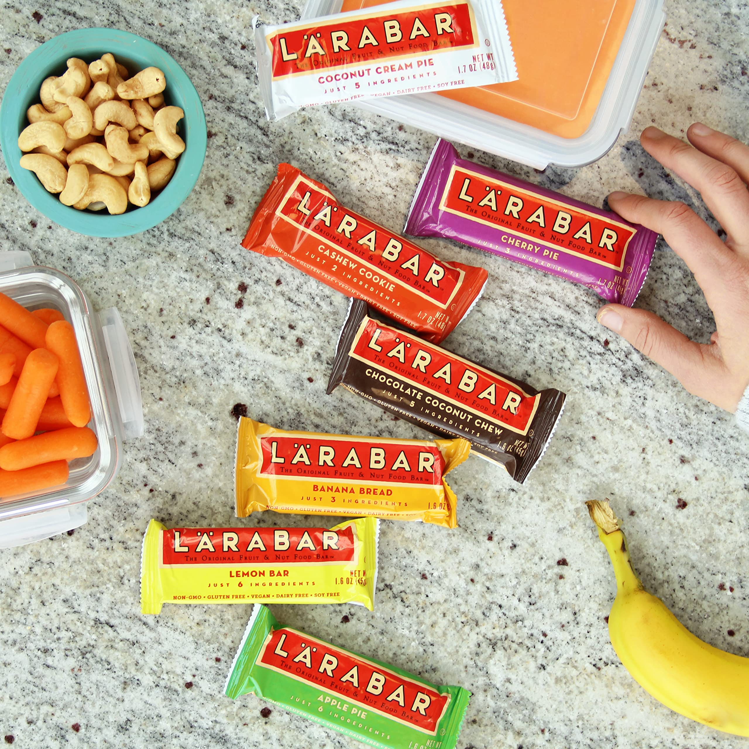 LÄRABAR Cashew Cookie 18-count box, pantry-friendly snack.