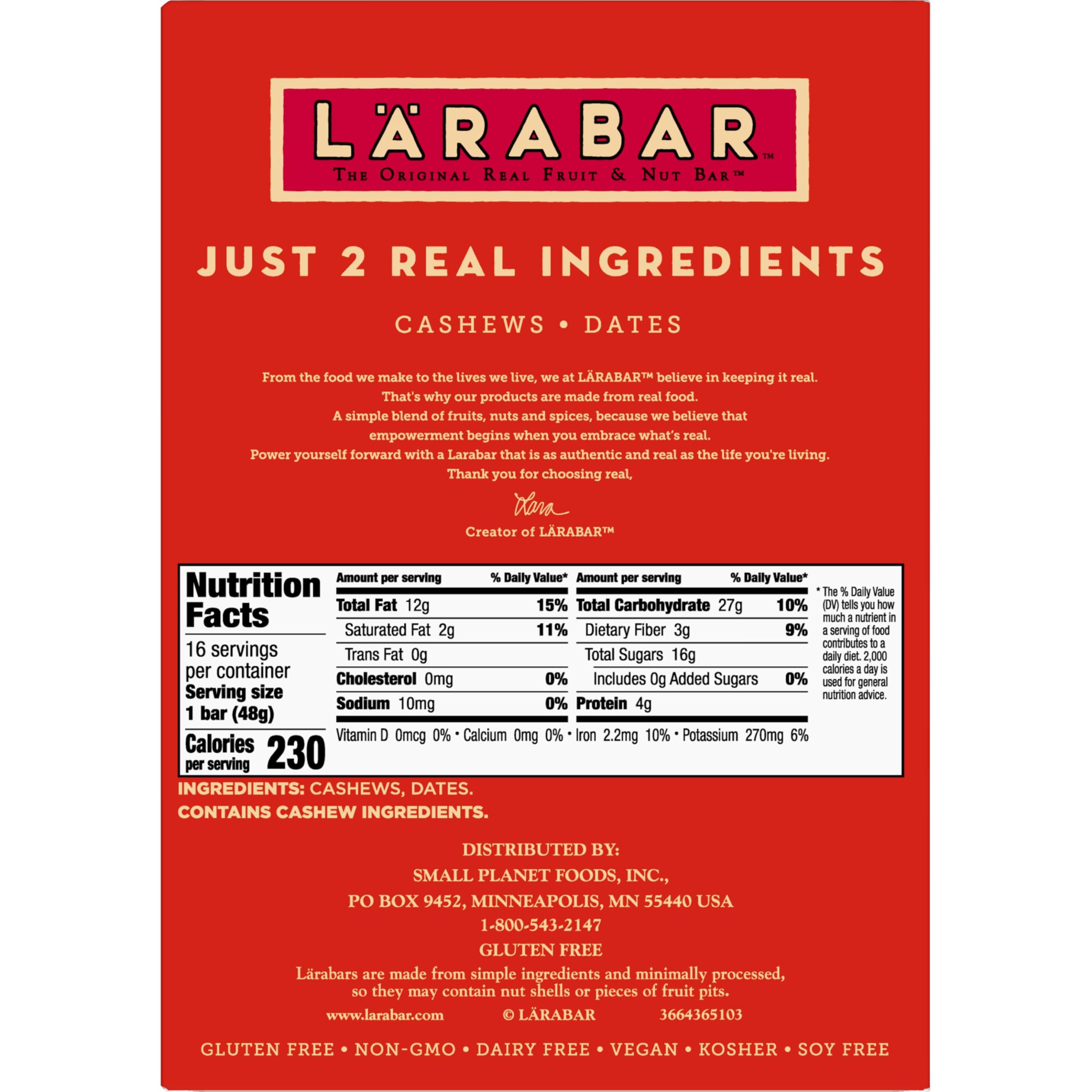 Larabar Cashew Cookie bar close-up reveals natural texture and simple ingredients