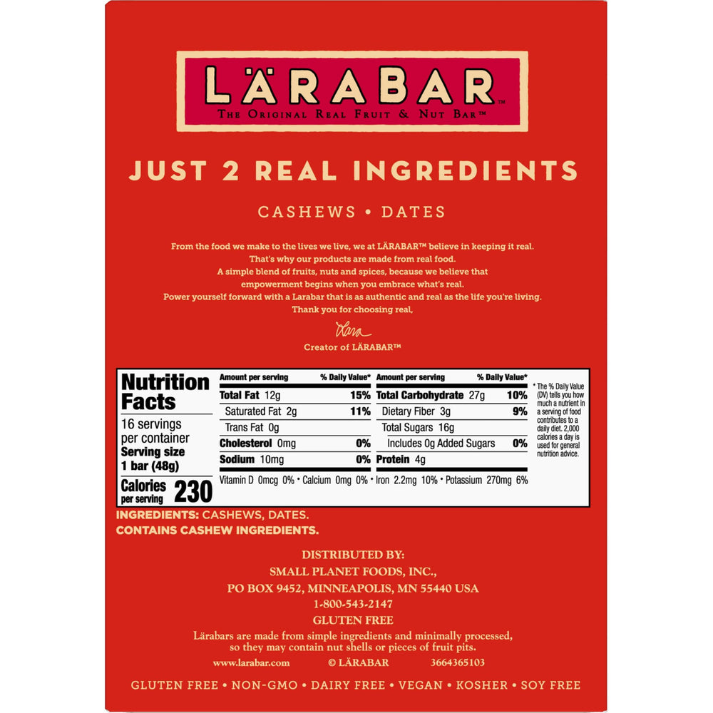 Larabar Cashew Cookie bar close-up reveals natural texture and simple ingredients
