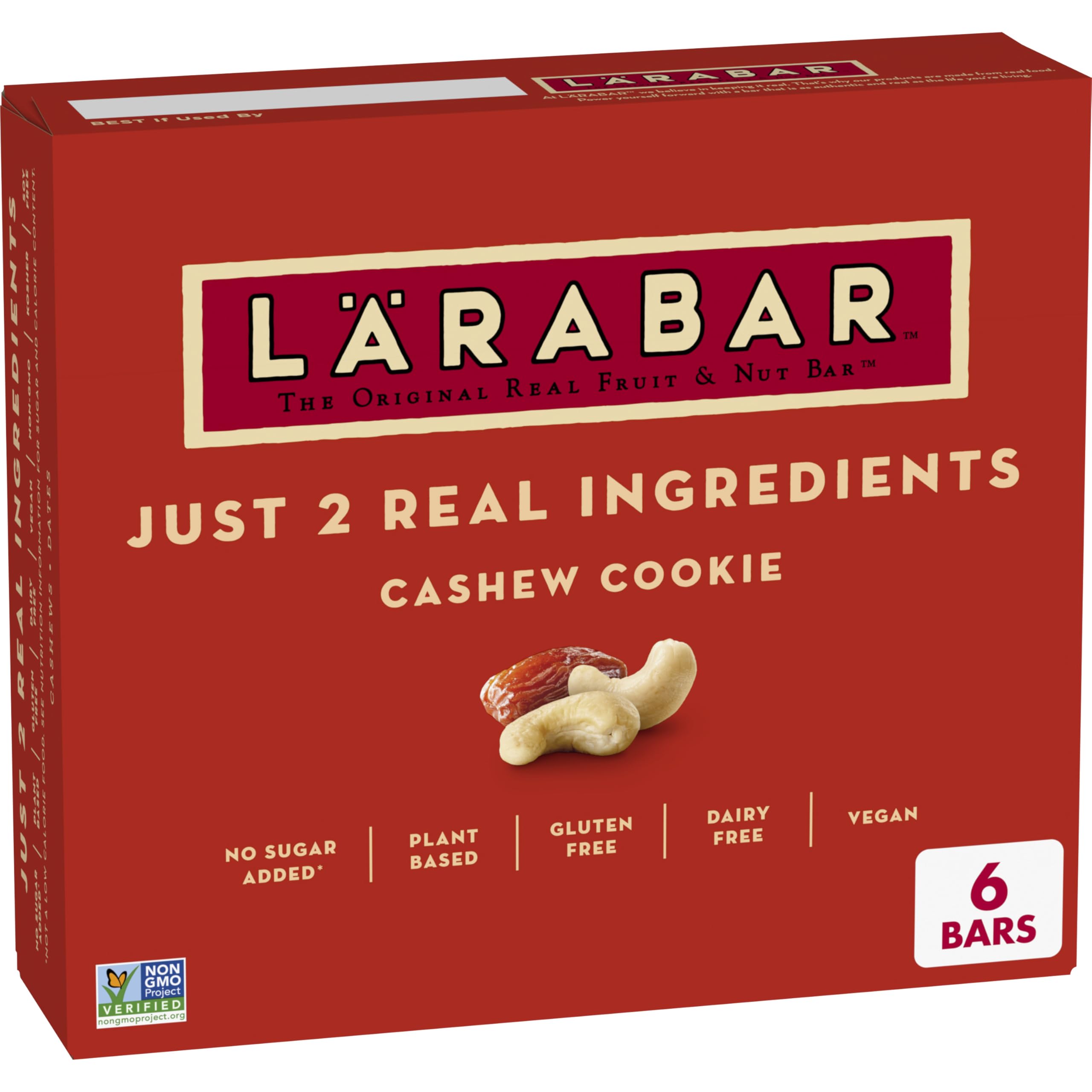 LÄRABAR Cashew Cookie bar packaging highlighting vegan and gluten-free status