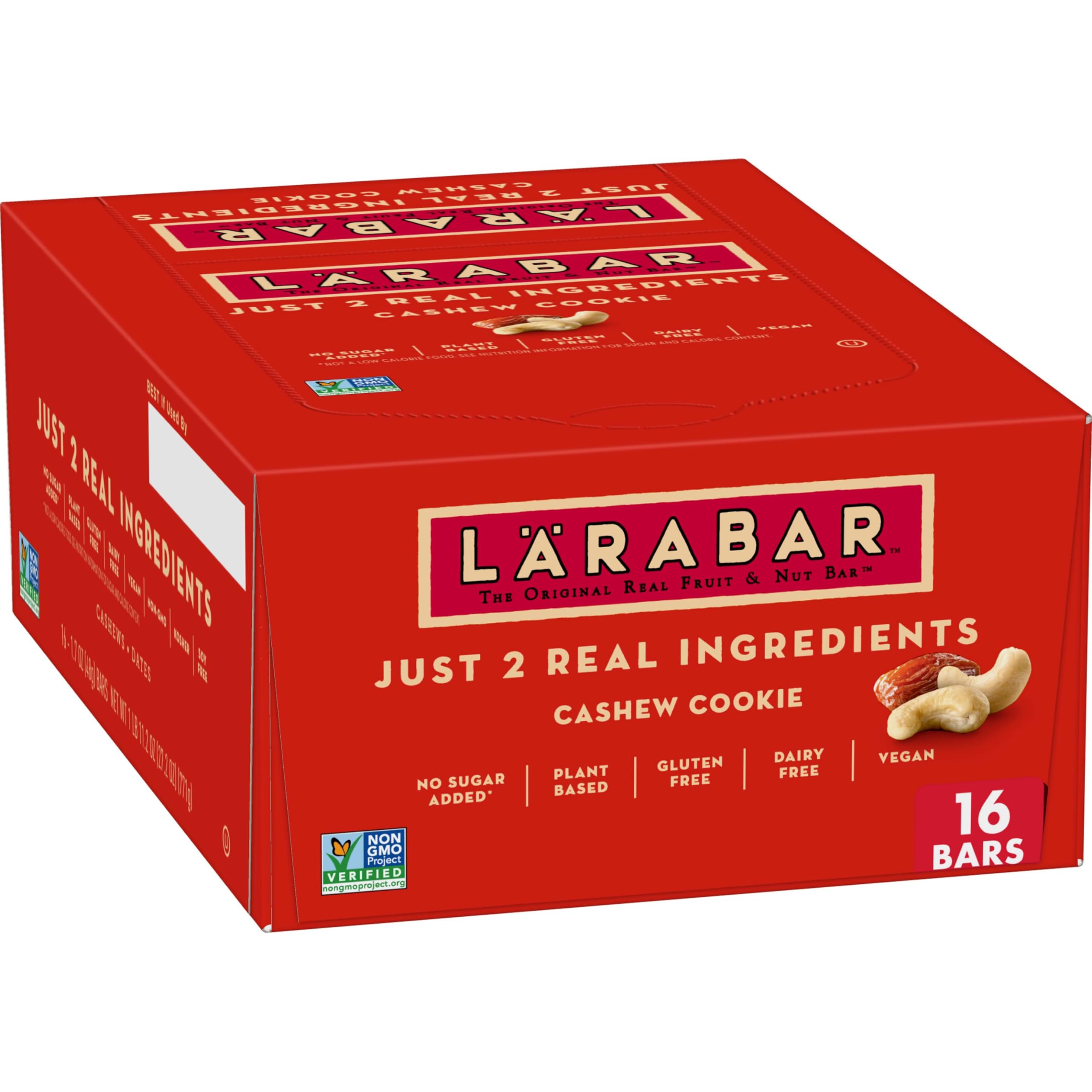 Larabar Cashew Cookie bar packaging on shelf for convenient healthy snacking