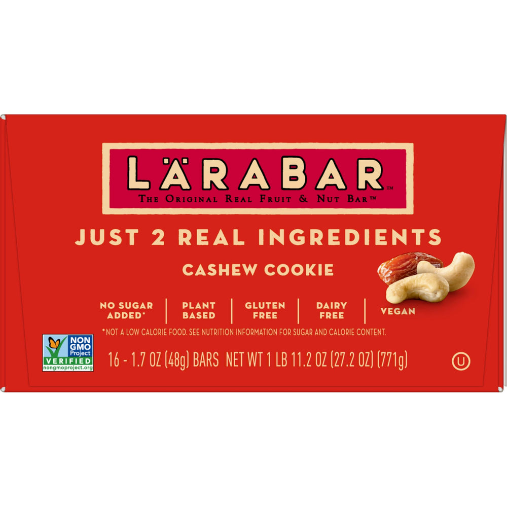 Larabar Cashew Cookie bar wrapper shows portable, ready-to-eat design