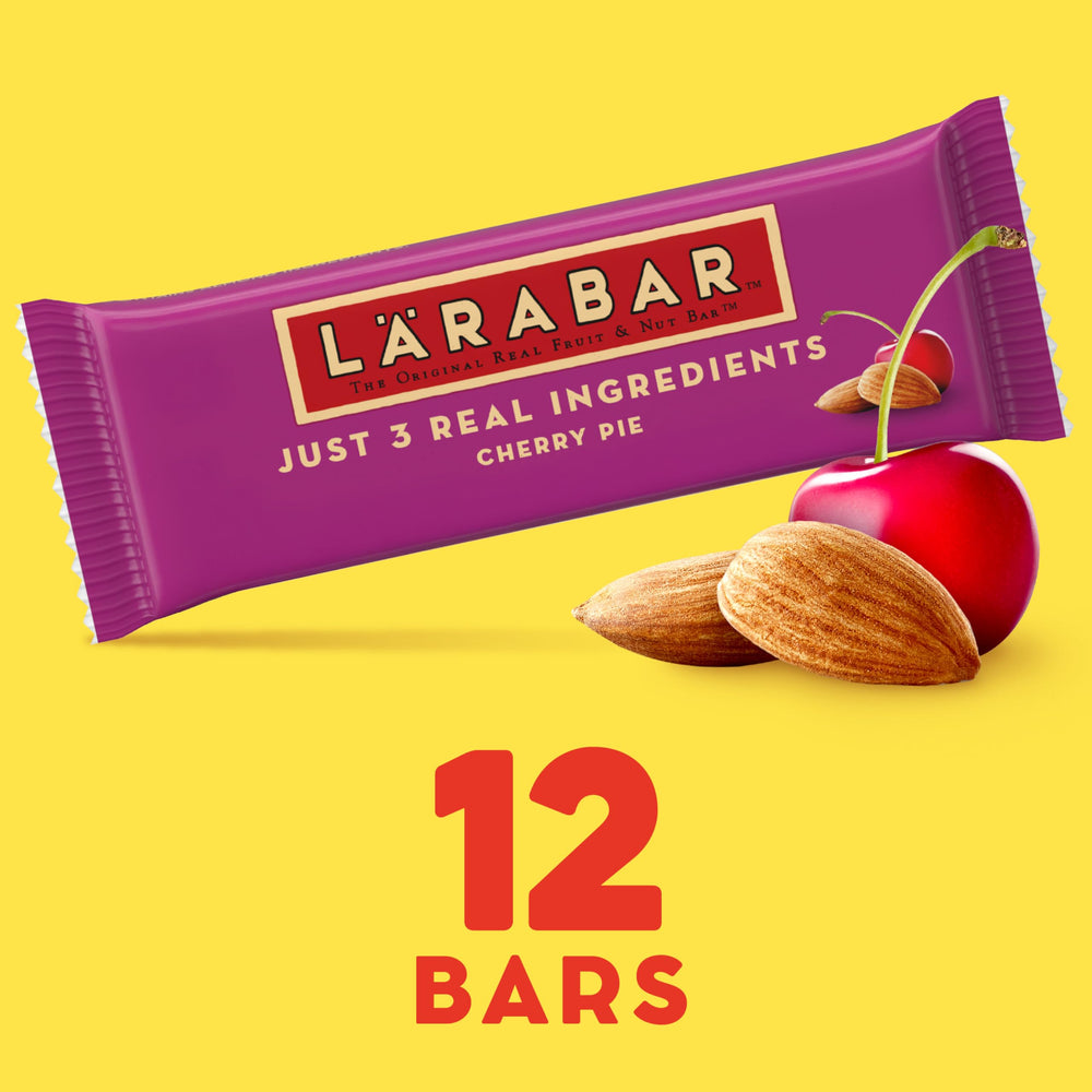 Larabar Cherry Pie ingredients highlight dates, almonds, and unsweetened cherries