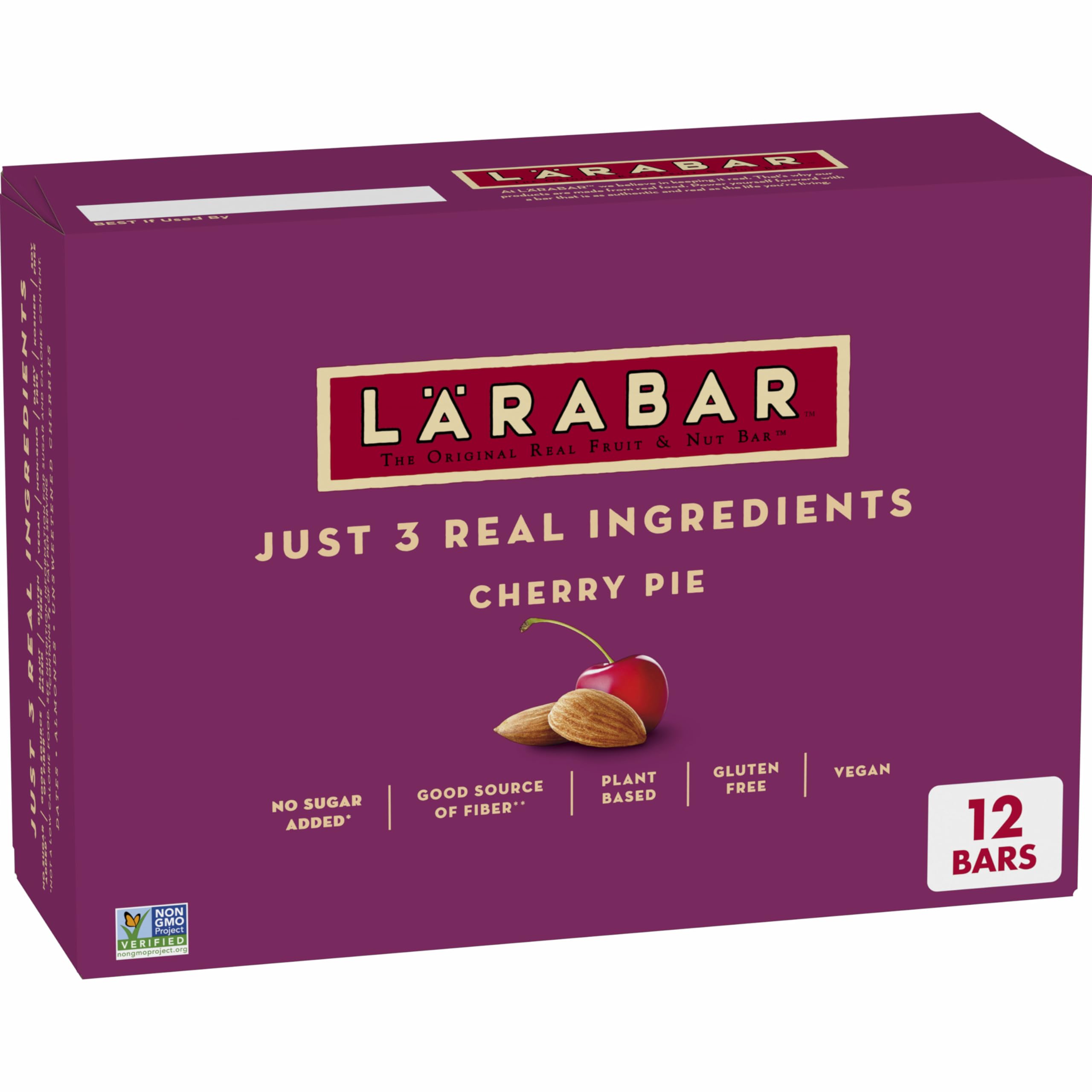 Larabar Cherry Pie bar pack showing plant-based snack for on-the-go use