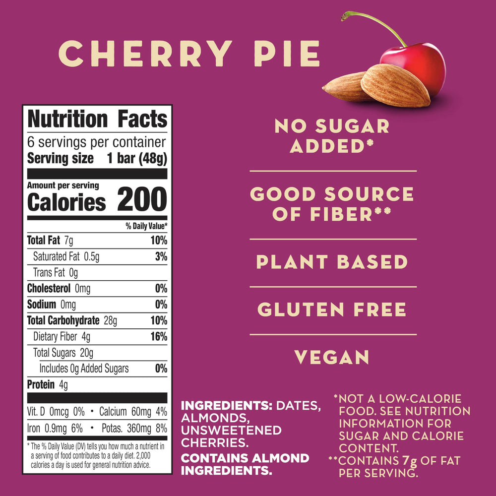 LÄRABAR Cherry Pie bar texture close-up for a chewy on-the-go snack.