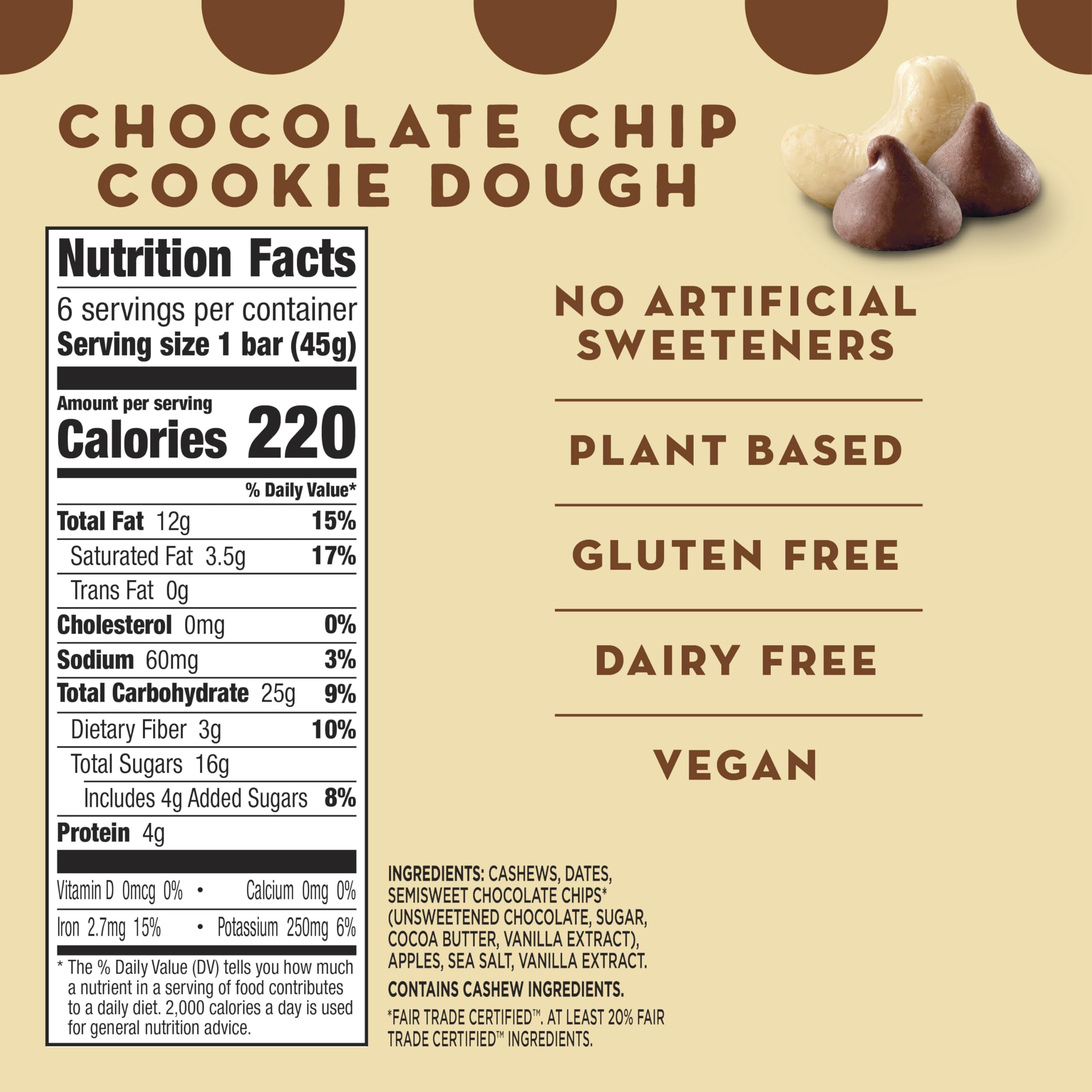 LÄRABAR Chocolate Chip Cookie Dough bar ingredients close-up, showcasing natural components.