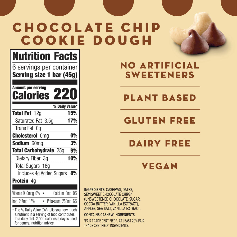 LÄRABAR Chocolate Chip Cookie Dough bar ingredients close-up, showcasing natural components.