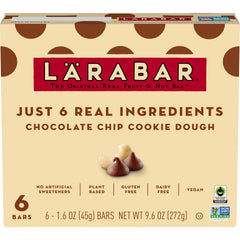 Close-up of LÄRABAR Chocolate Chip Cookie Dough bar texture showing chewy bite.
