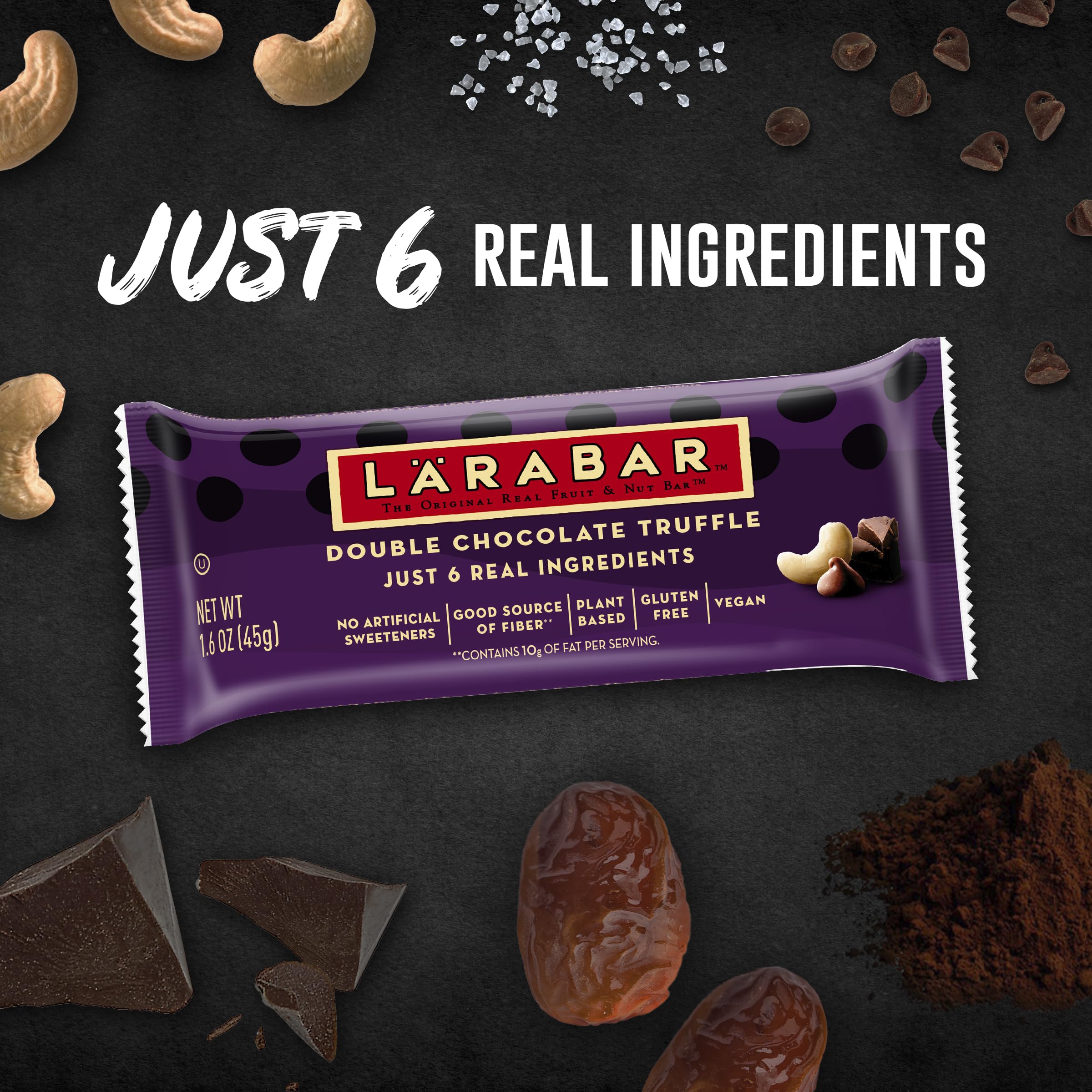 LÄRABAR Double Chocolate Truffle bar texture with nuts and cocoa.