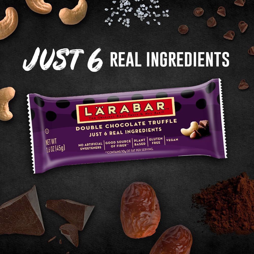 LÄRABAR Double Chocolate Truffle bar texture with nuts and cocoa.