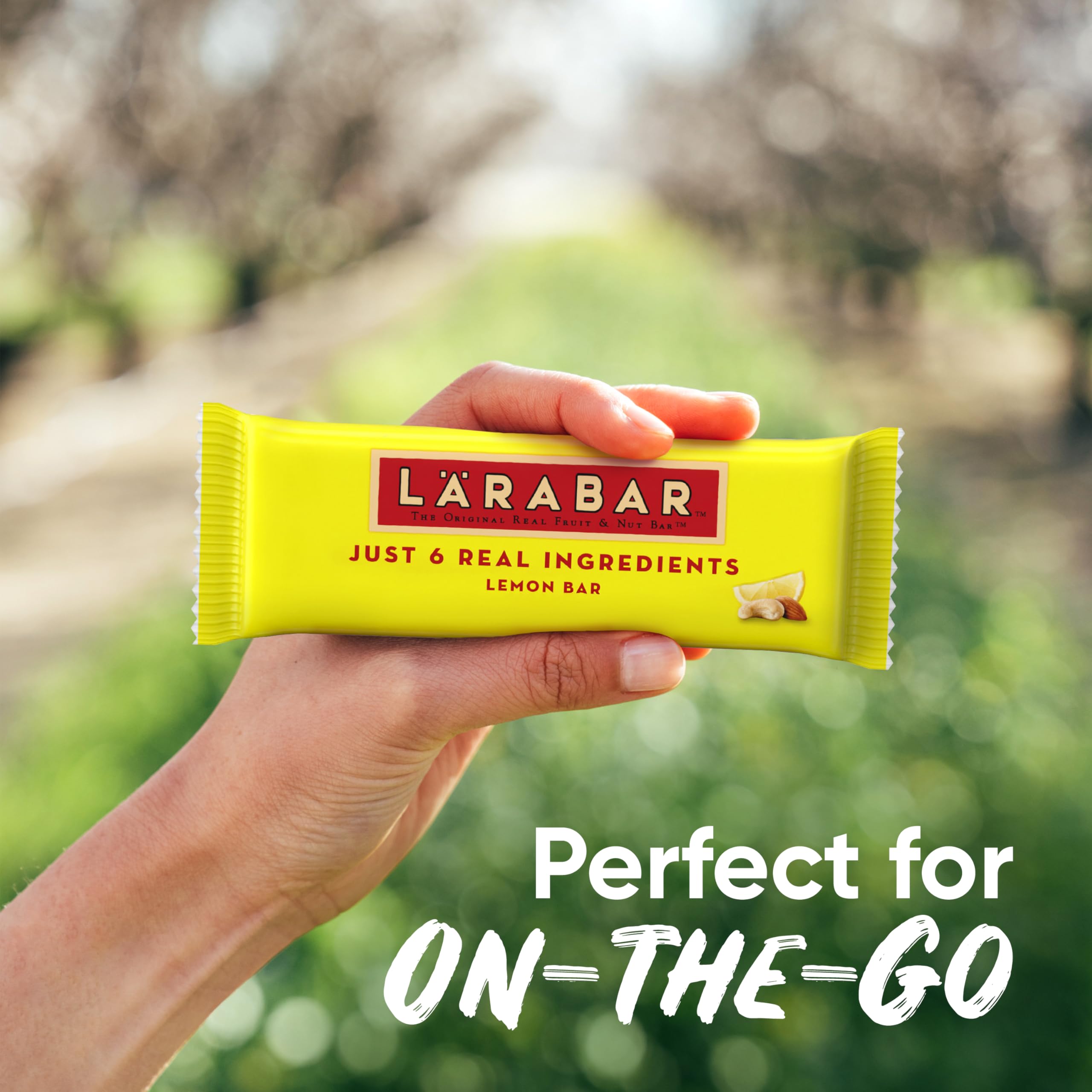 LÄRABAR Lemon Bar on-the-go shot shows portable snack option.