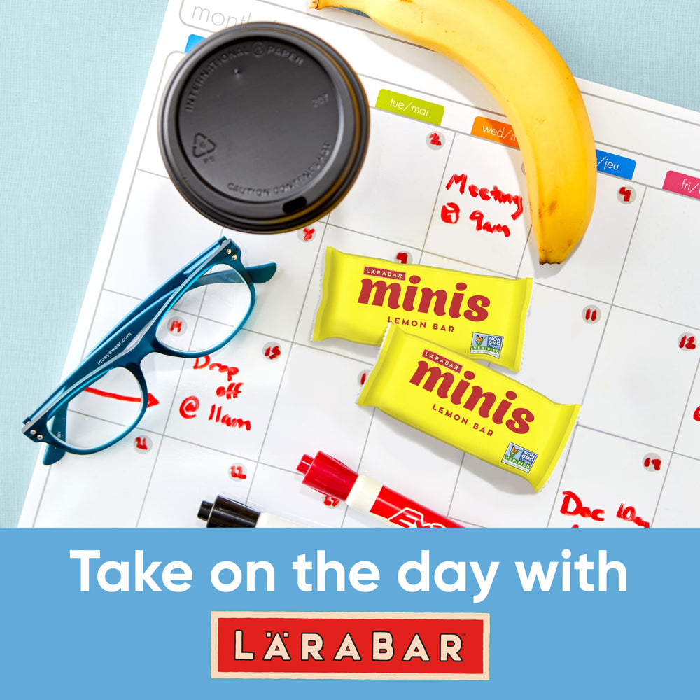 Dairy-free Larabar Minis Lemon Bar with plant-based ingredients.