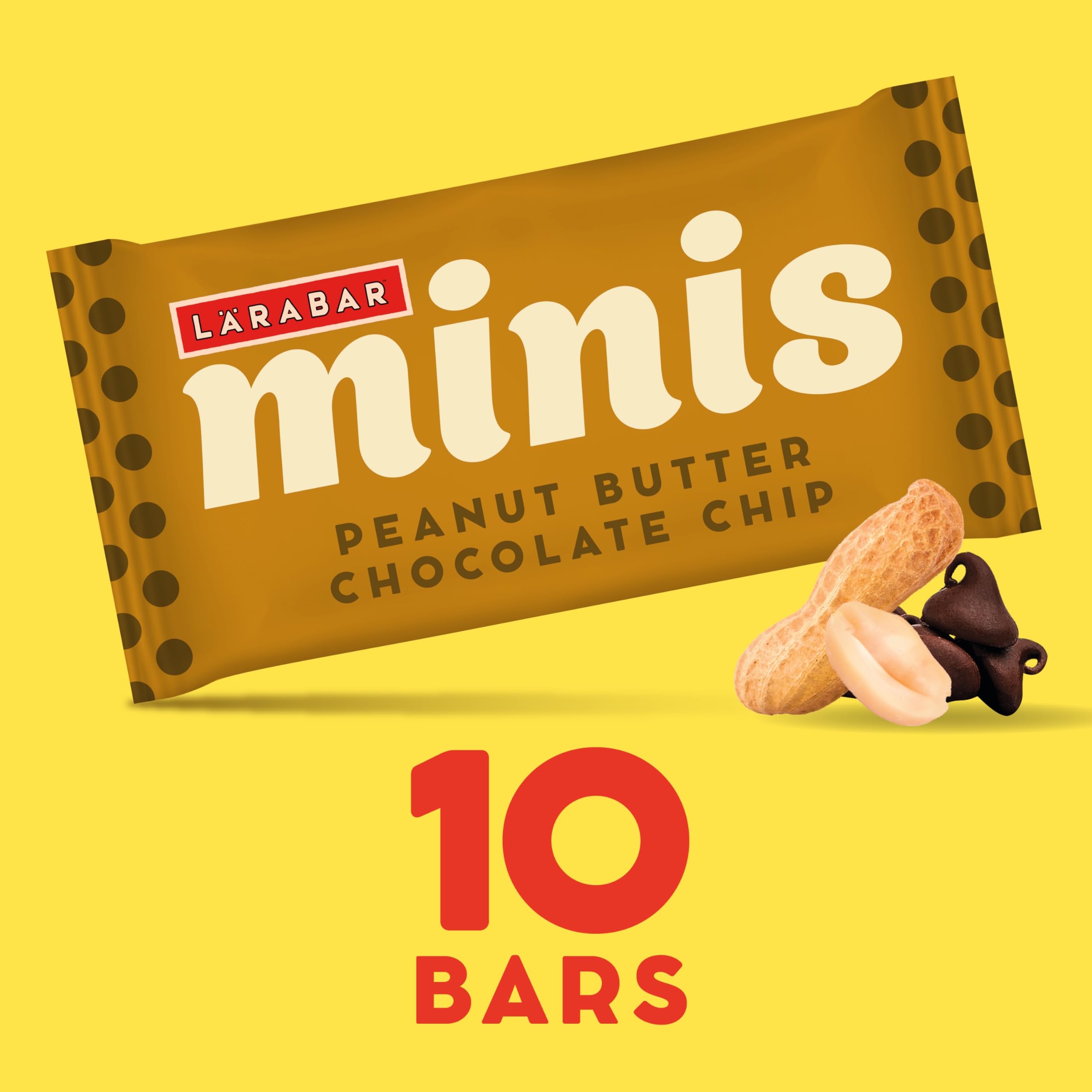 LÄRABAR Minis packaging shows vegan, gluten-free, dairy-free attributes.