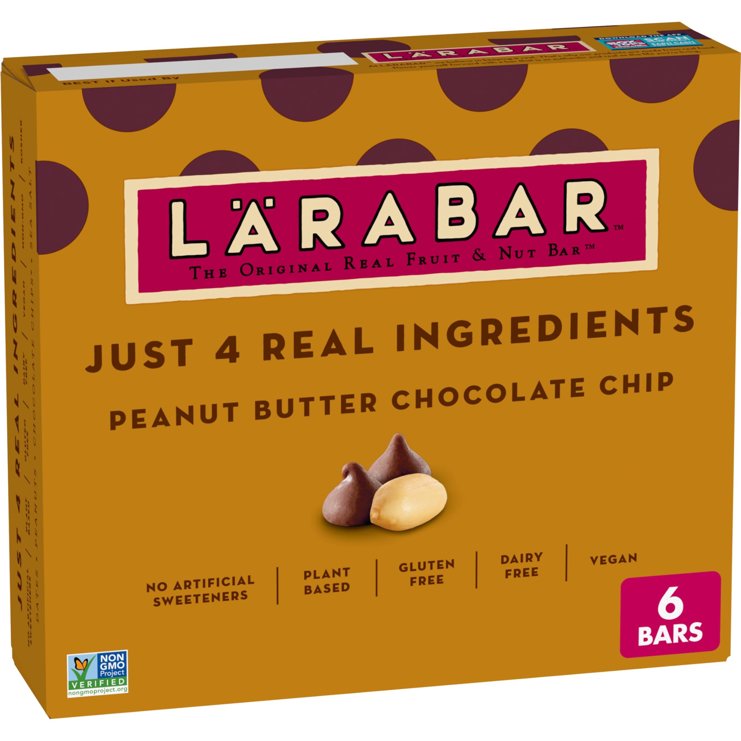 LÄRABAR Peanut Butter Chocolate Chip packaging highlighting four simple ingredients.