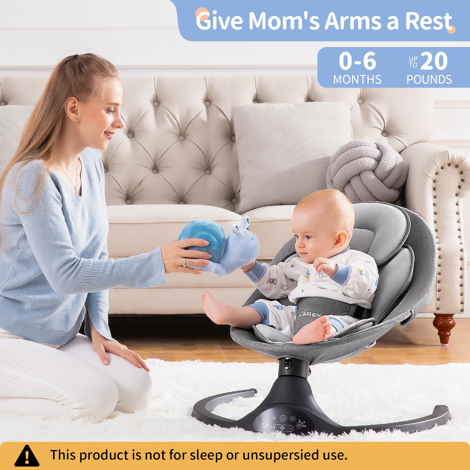Larex baby swing with Bluetooth and built-in melodies for baby entertainment