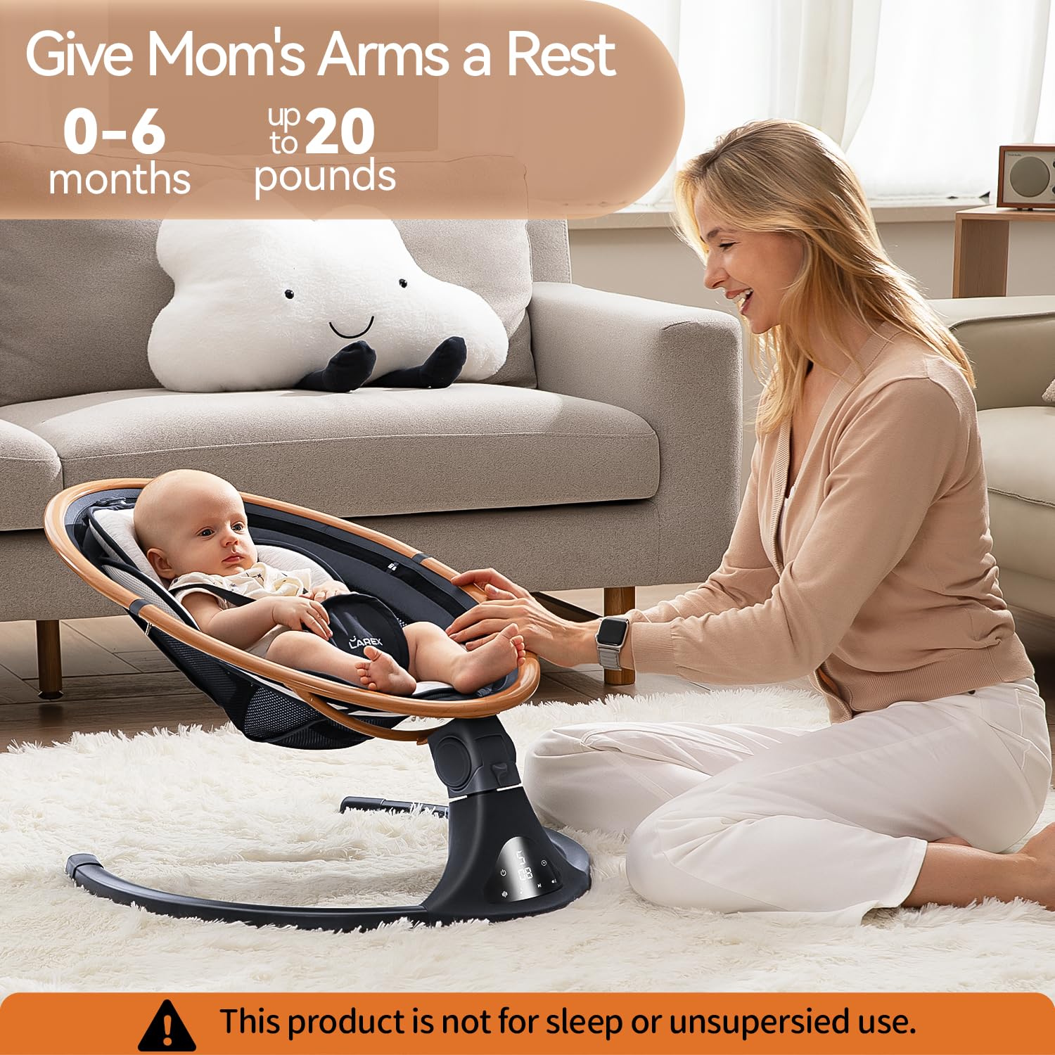 Larex Baby Swing Gray Bluetooth connection for personalized sounds