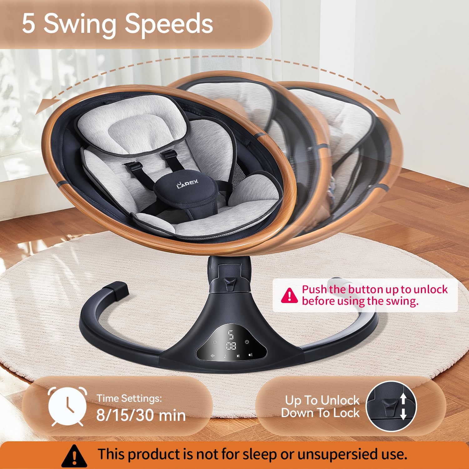 Larex Baby Swing Gray remote control for easy operation
